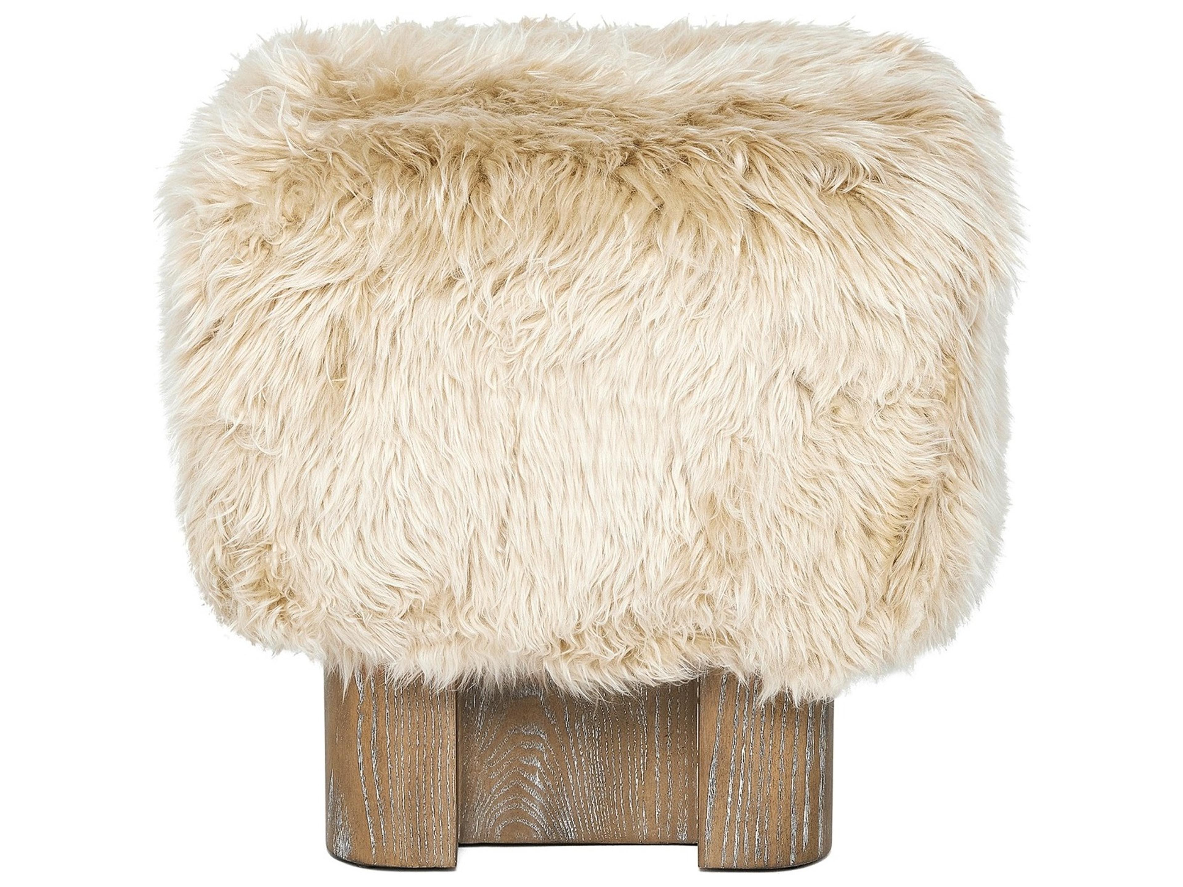 Interlude Home Noah Autumn Brown Morel Taupe Beige Fur Accent Stool
