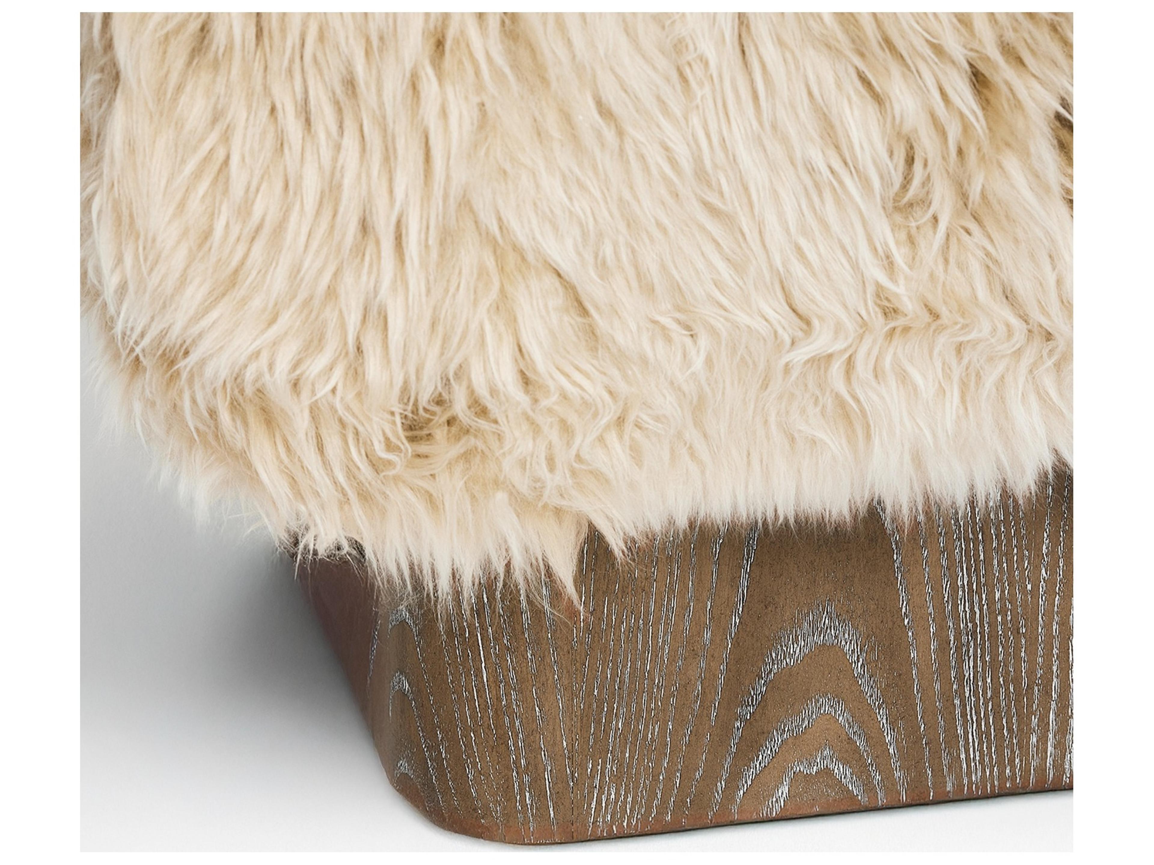 Interlude Home Noah Autumn Brown Morel Taupe Beige Fur Accent Stool