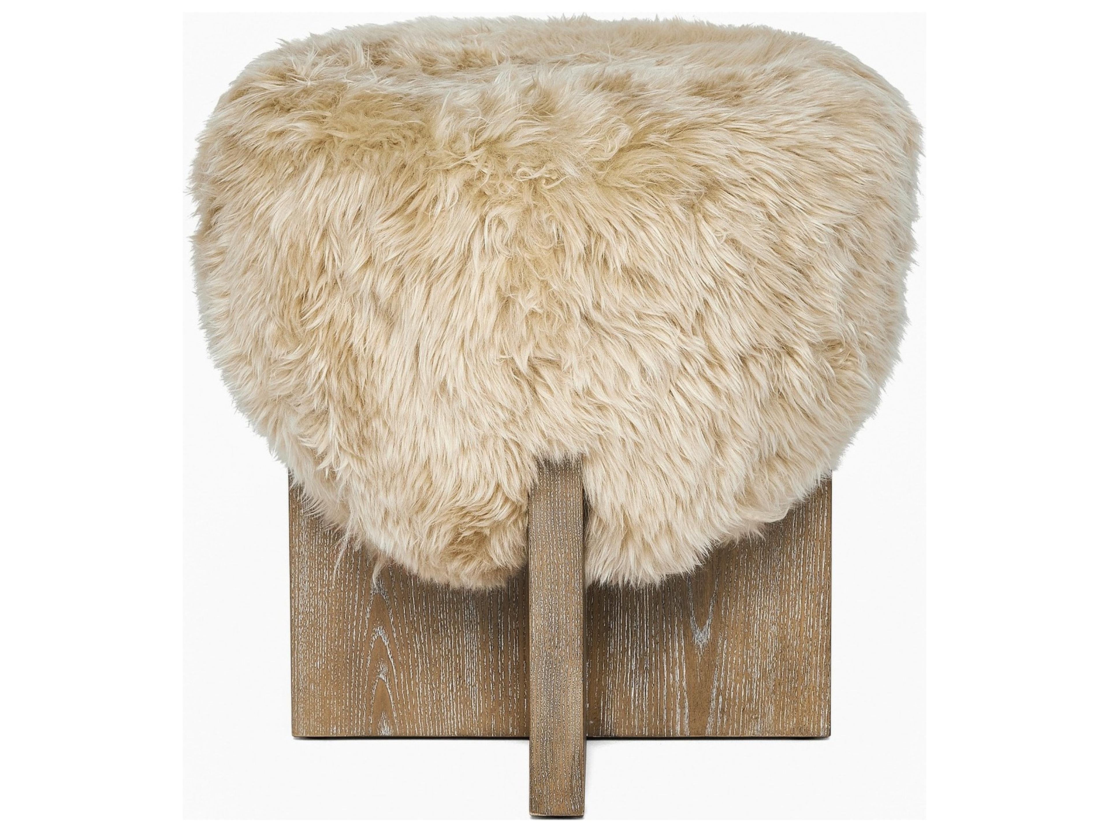 Interlude Home Brooks Autumn Brown Morel Taupe Beige Fur Accent Stool