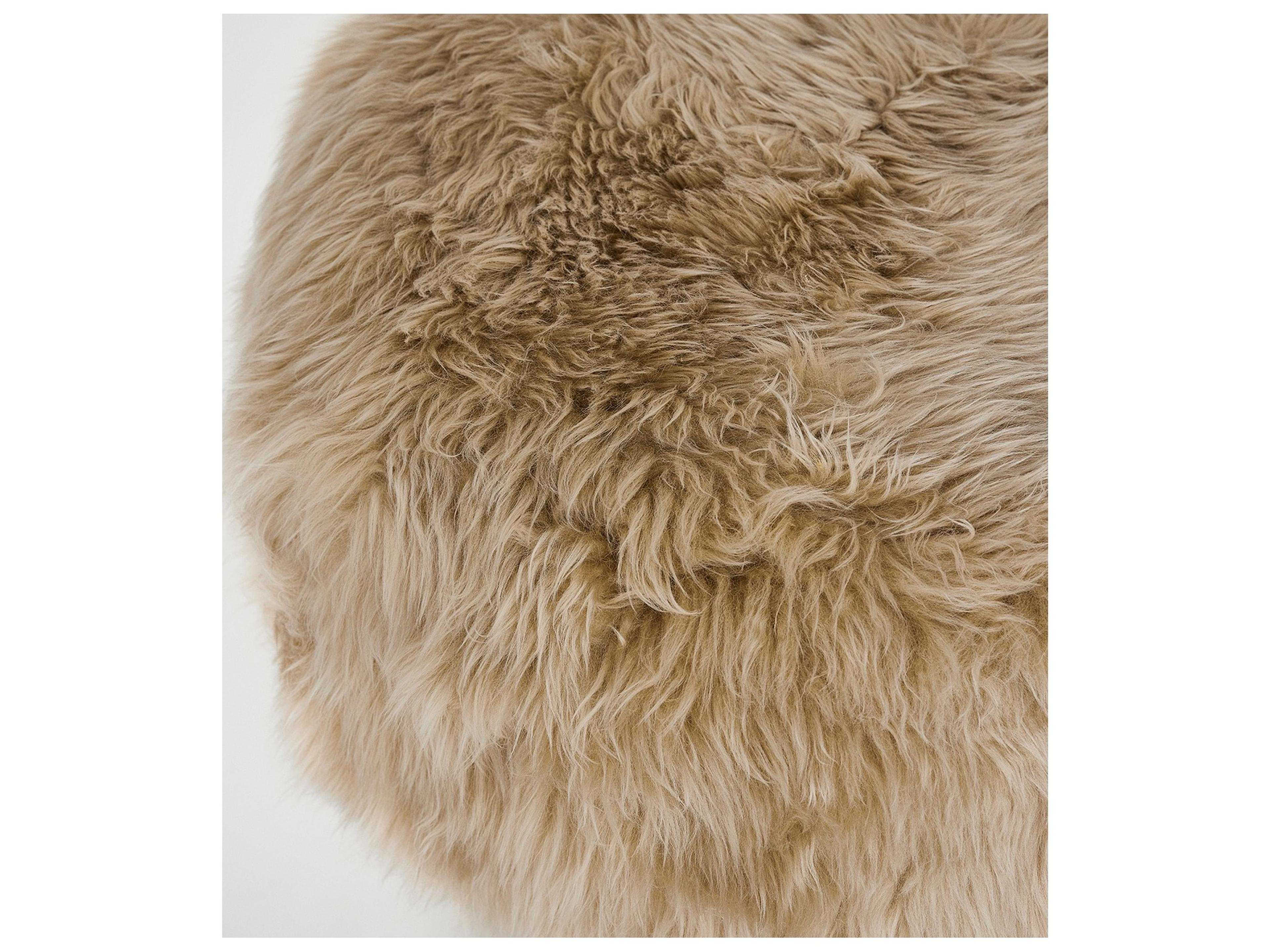 Interlude Home Brooks Autumn Brown Morel Taupe Beige Fur Accent Stool