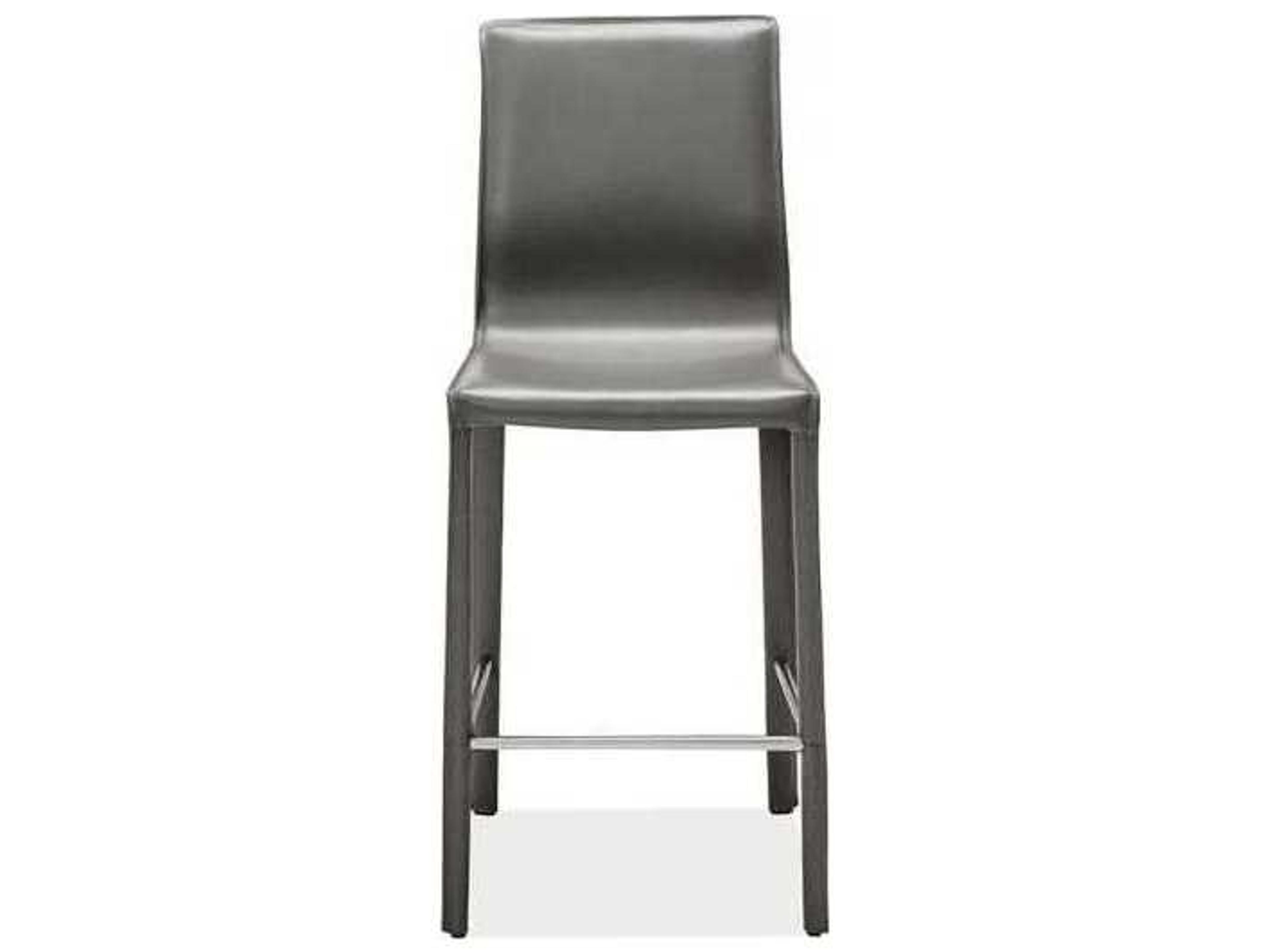 Interlude Home Leather Mountain Grey Brushed Steel Counter Stool
