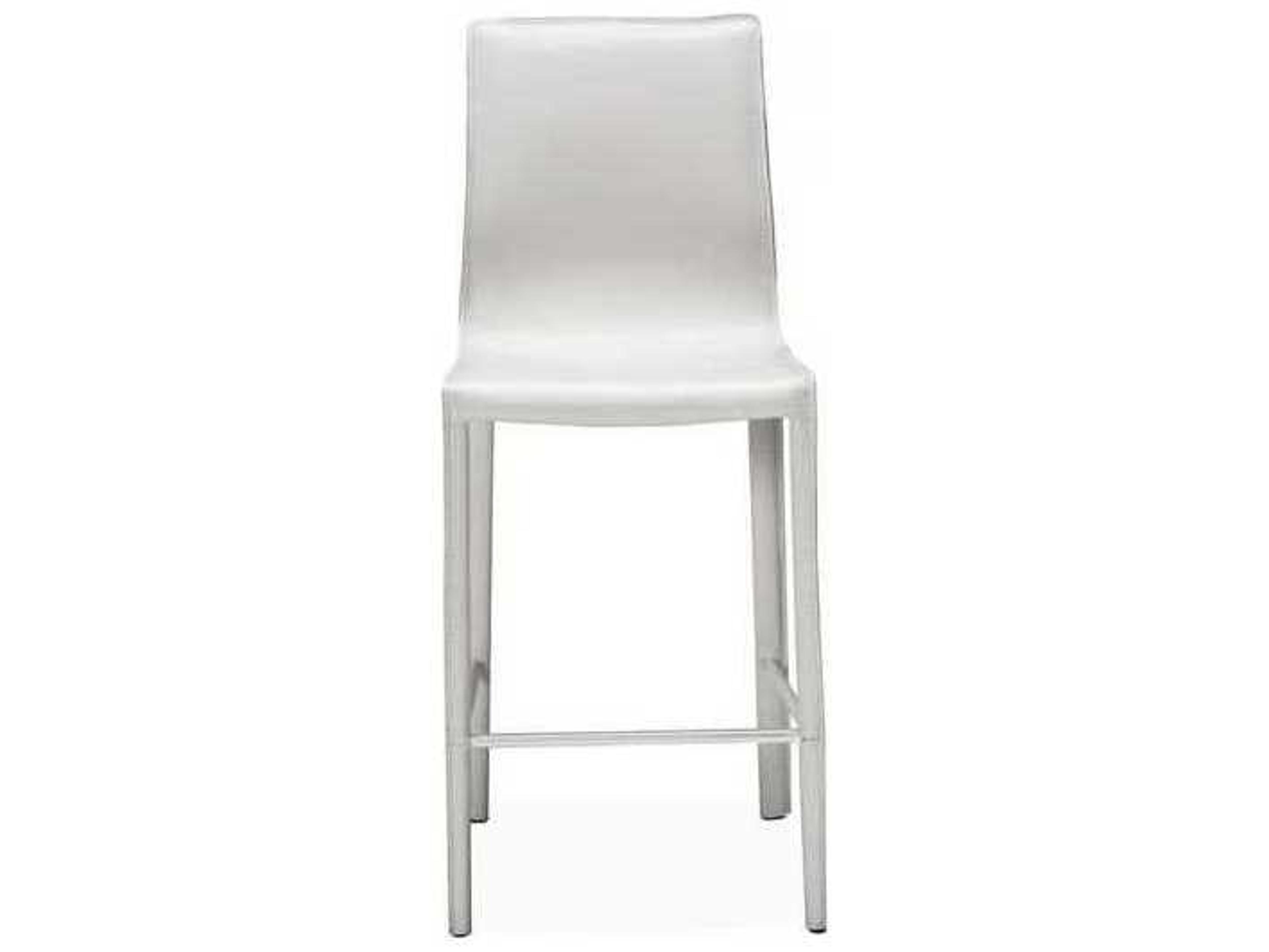 Interlude Home Leather Winter White Brushed Steel Counter Stool