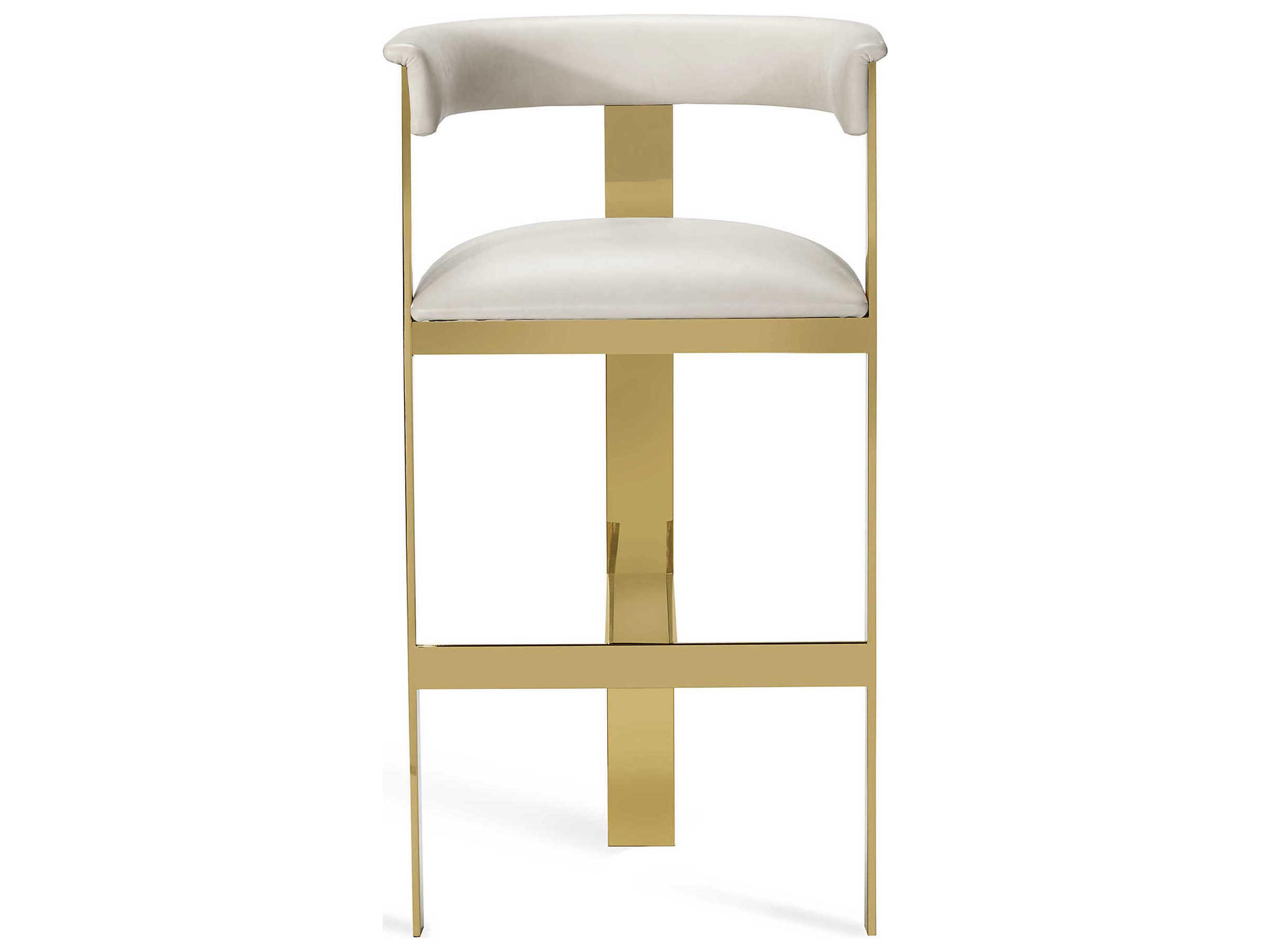 Interlude Home Darcy Leather Shiny Brass Buff Cream Bar Stool