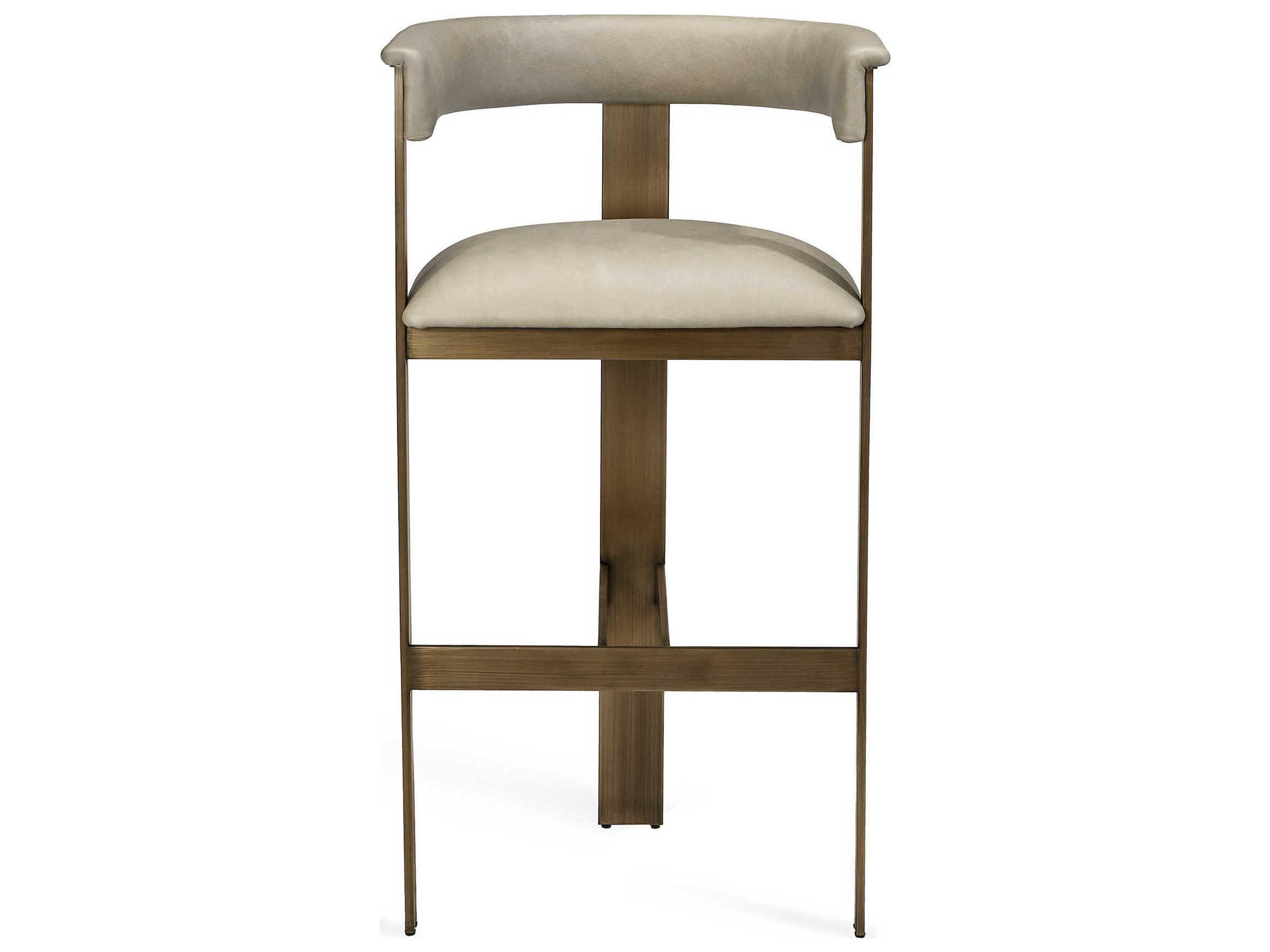 Interlude Home Darcy Leather Antique Bronze Fawn Taupe Bar Stool