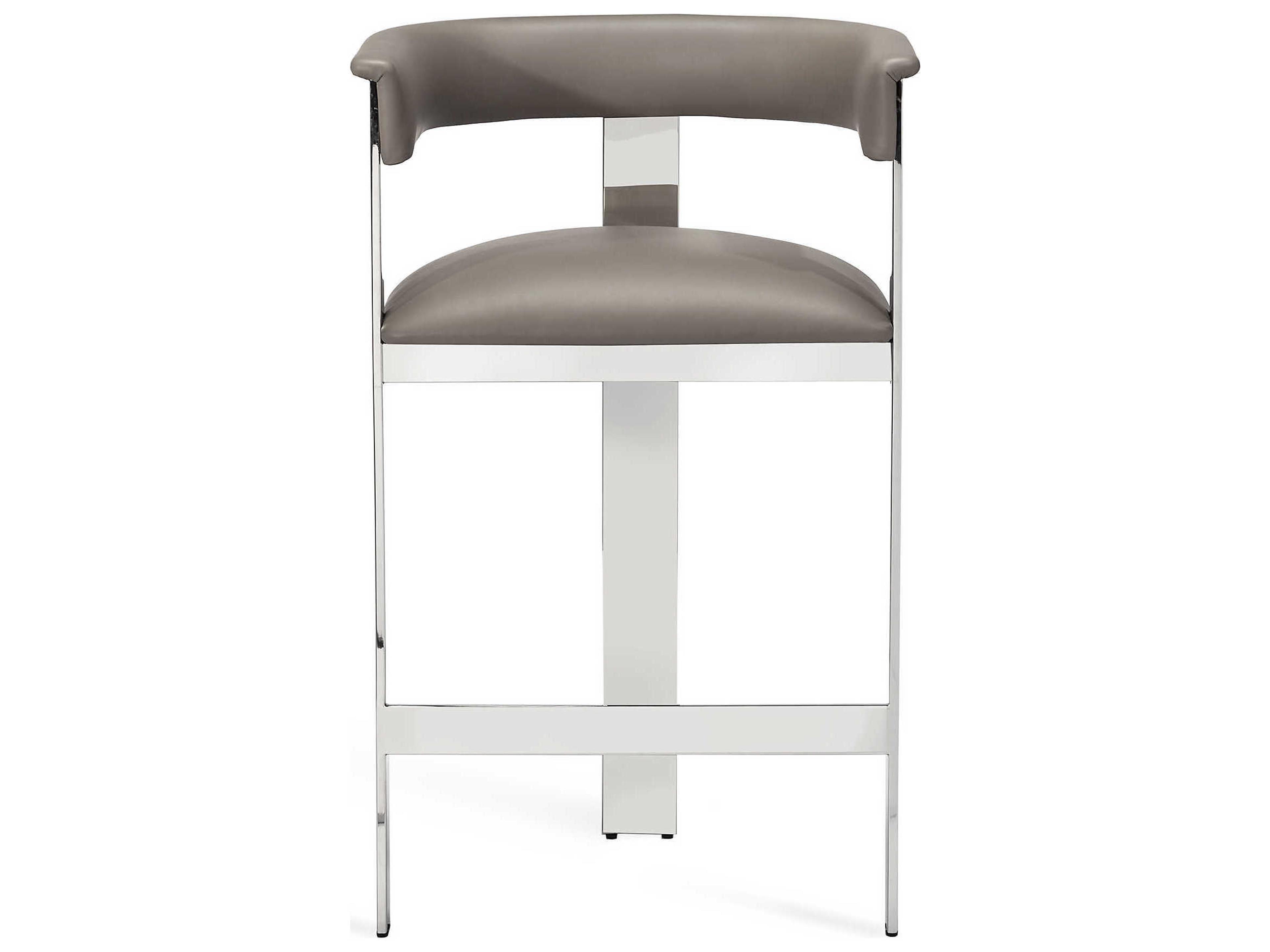 Interlude Home Darcy Leather Polished Nickel Horizon Grey Counter Stool