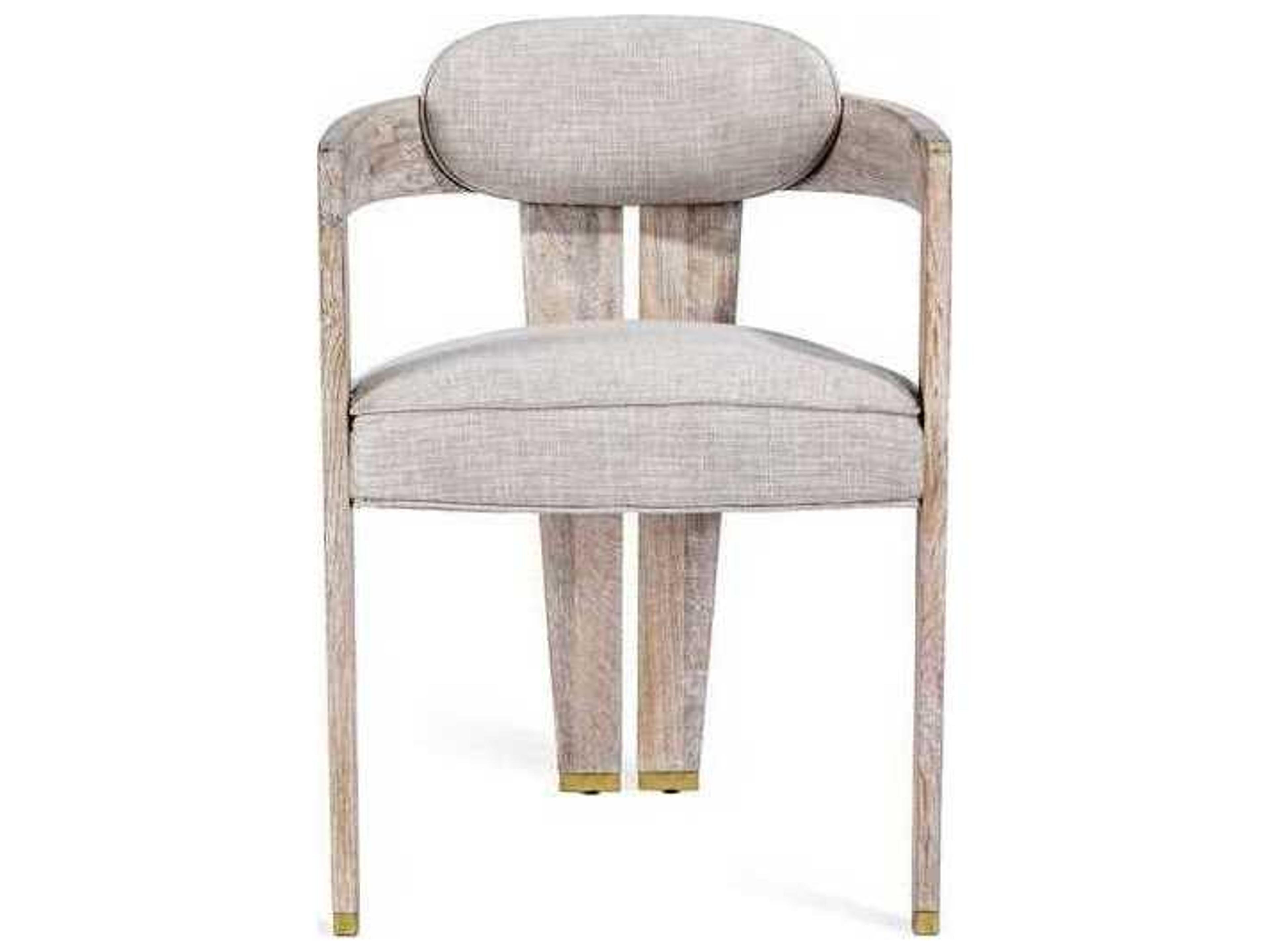 Interlude Home Oak Wood Brown Upholstered Arm Dining Chair