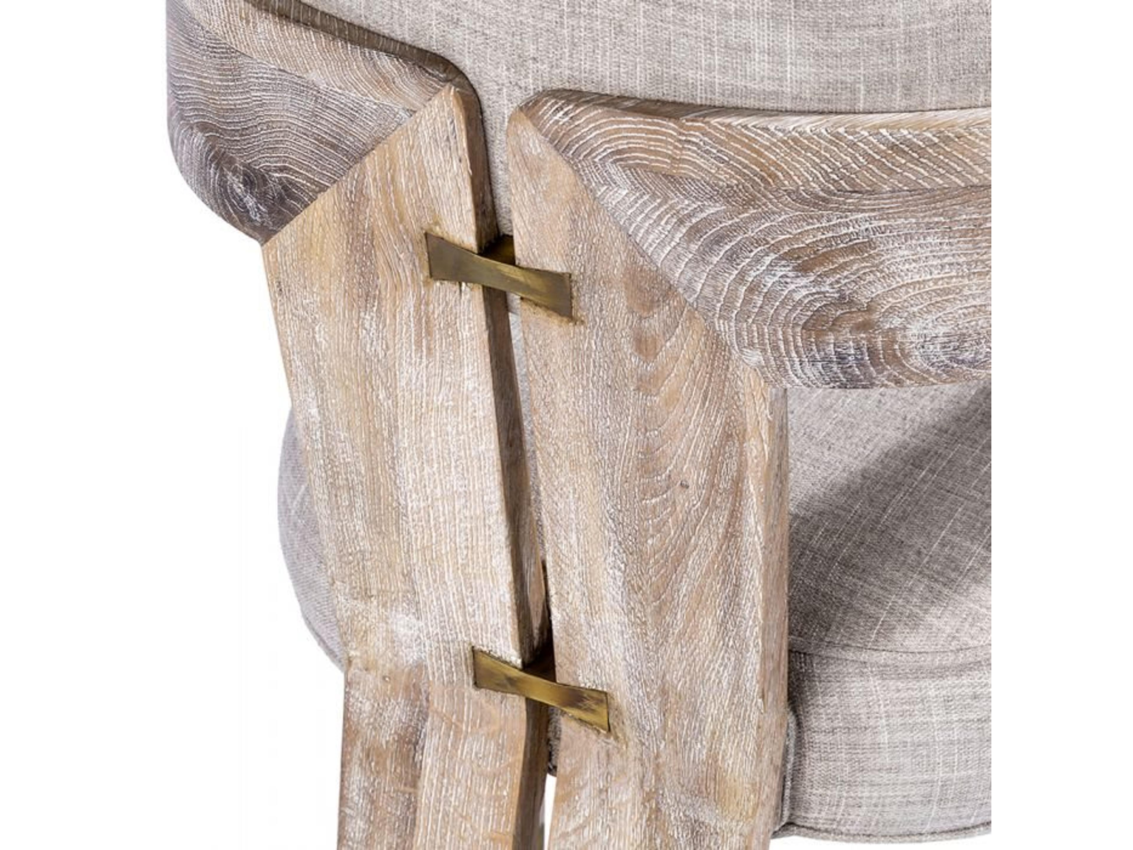 Interlude Home Oak Wood Brown Upholstered Arm Dining Chair