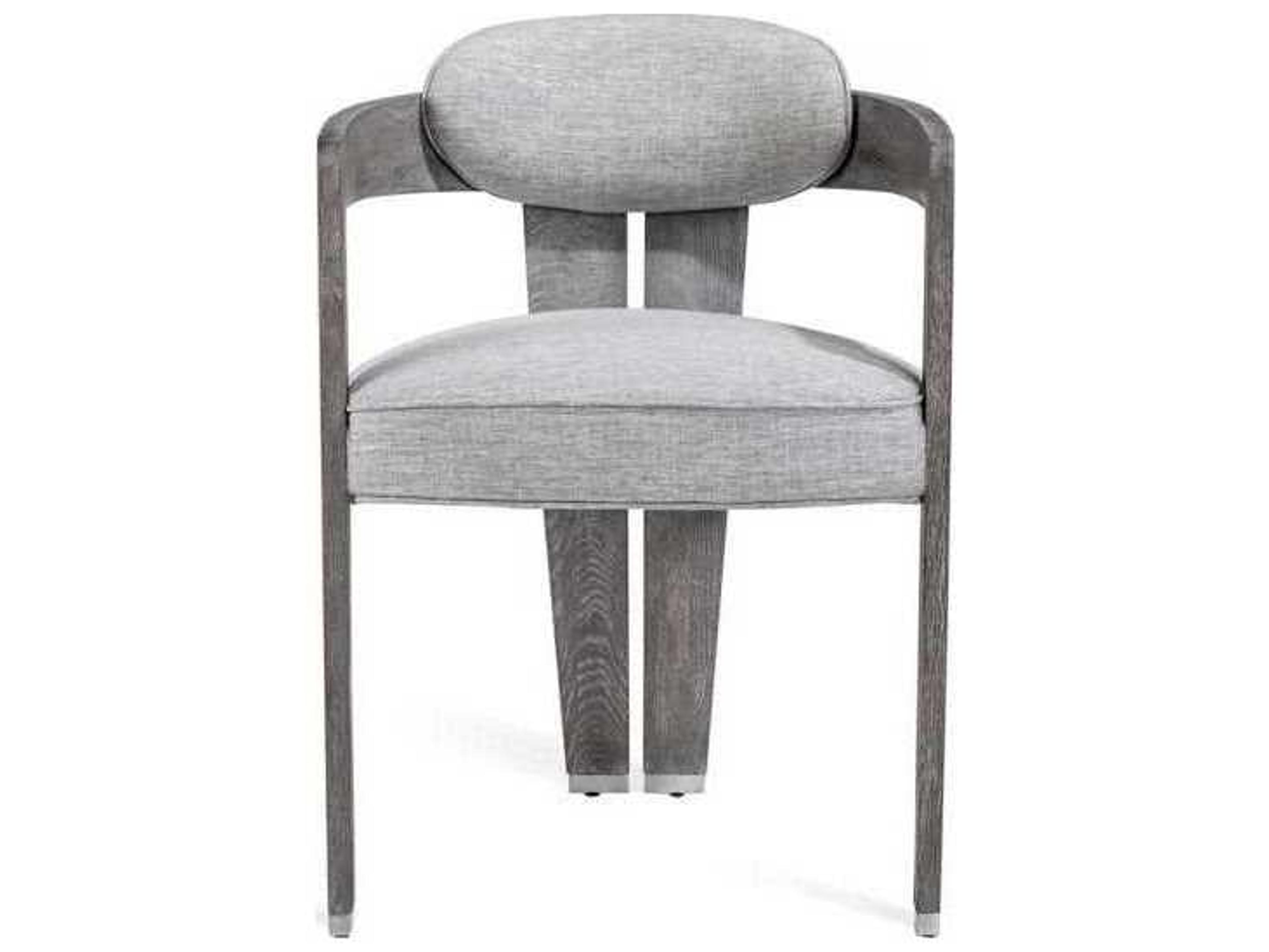 Interlude Home Oak Wood Gray Upholstered Arm Dining Chair