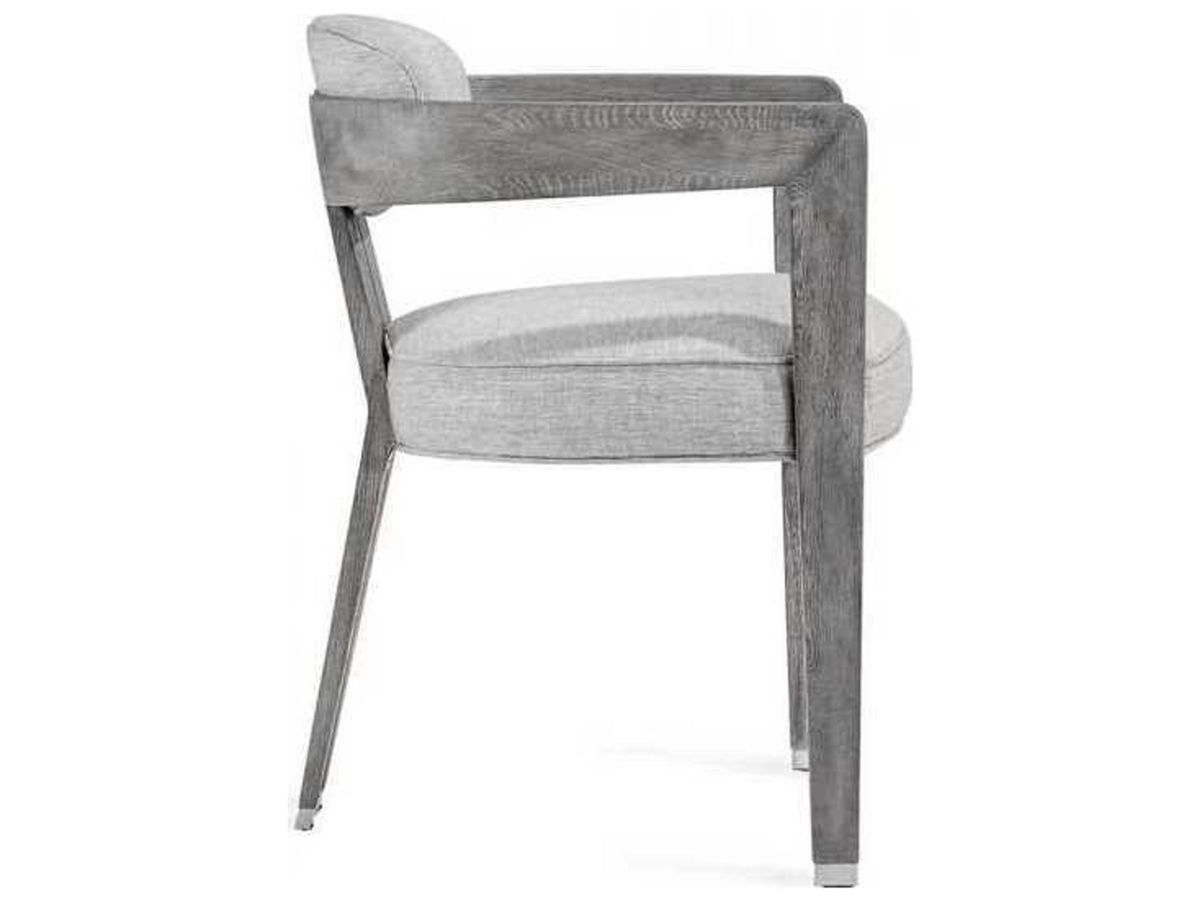 Interlude Home Oak Wood Gray Upholstered Arm Dining Chair