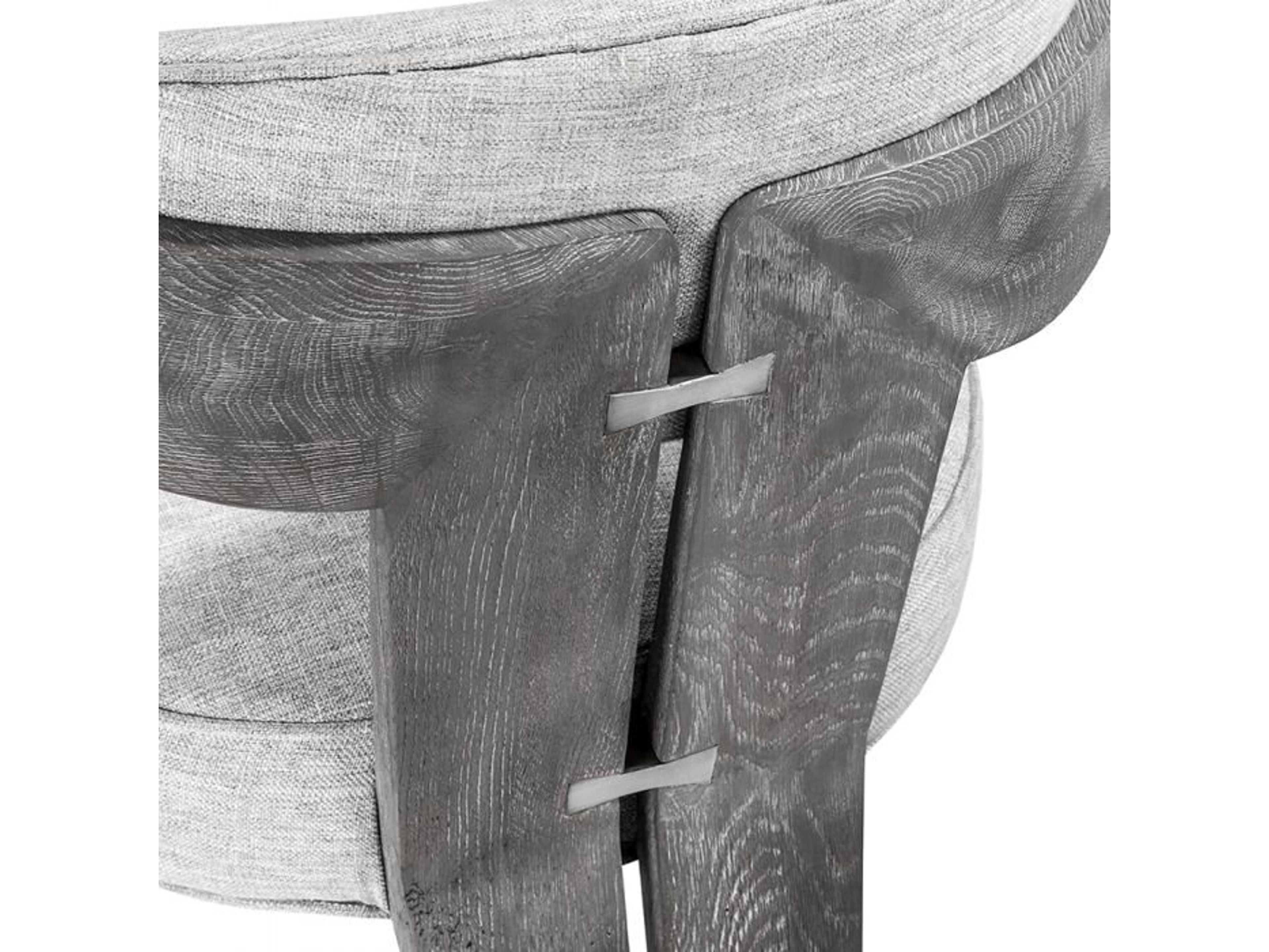 Interlude Home Oak Wood Gray Upholstered Arm Dining Chair