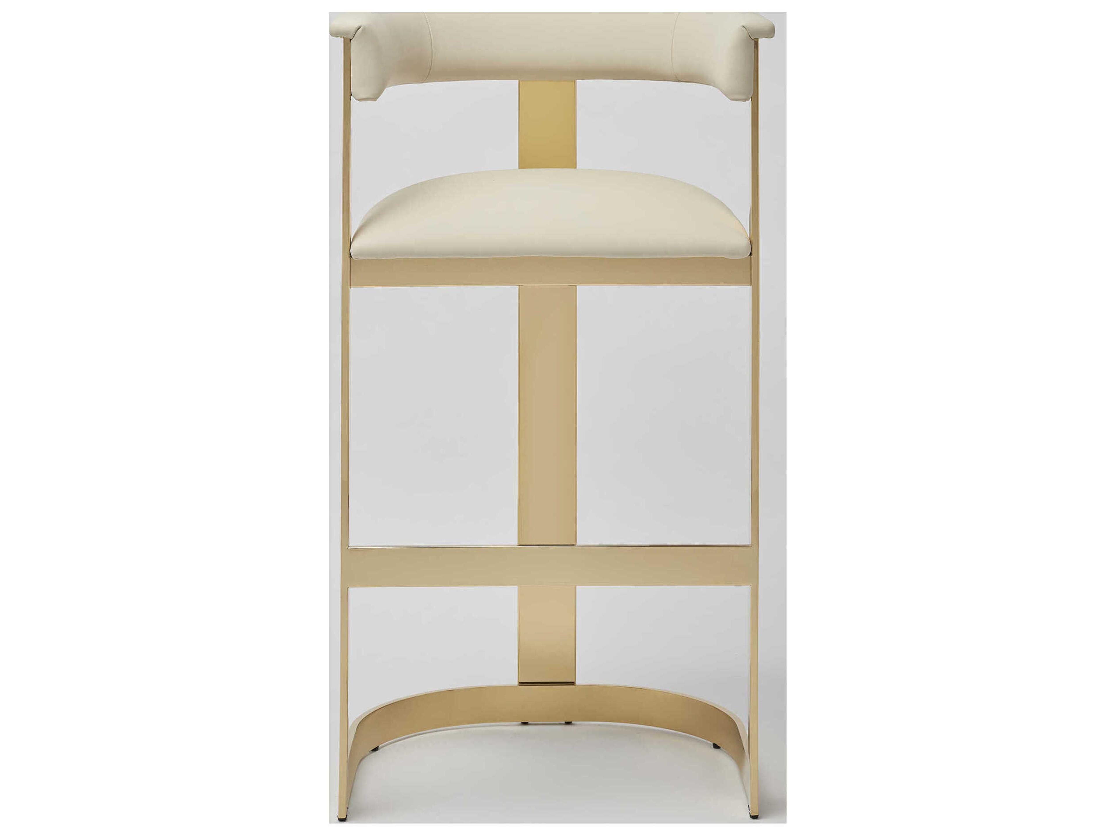 Interlude Home Darcy Polished Brass Buff Cream Leather Bar Stool