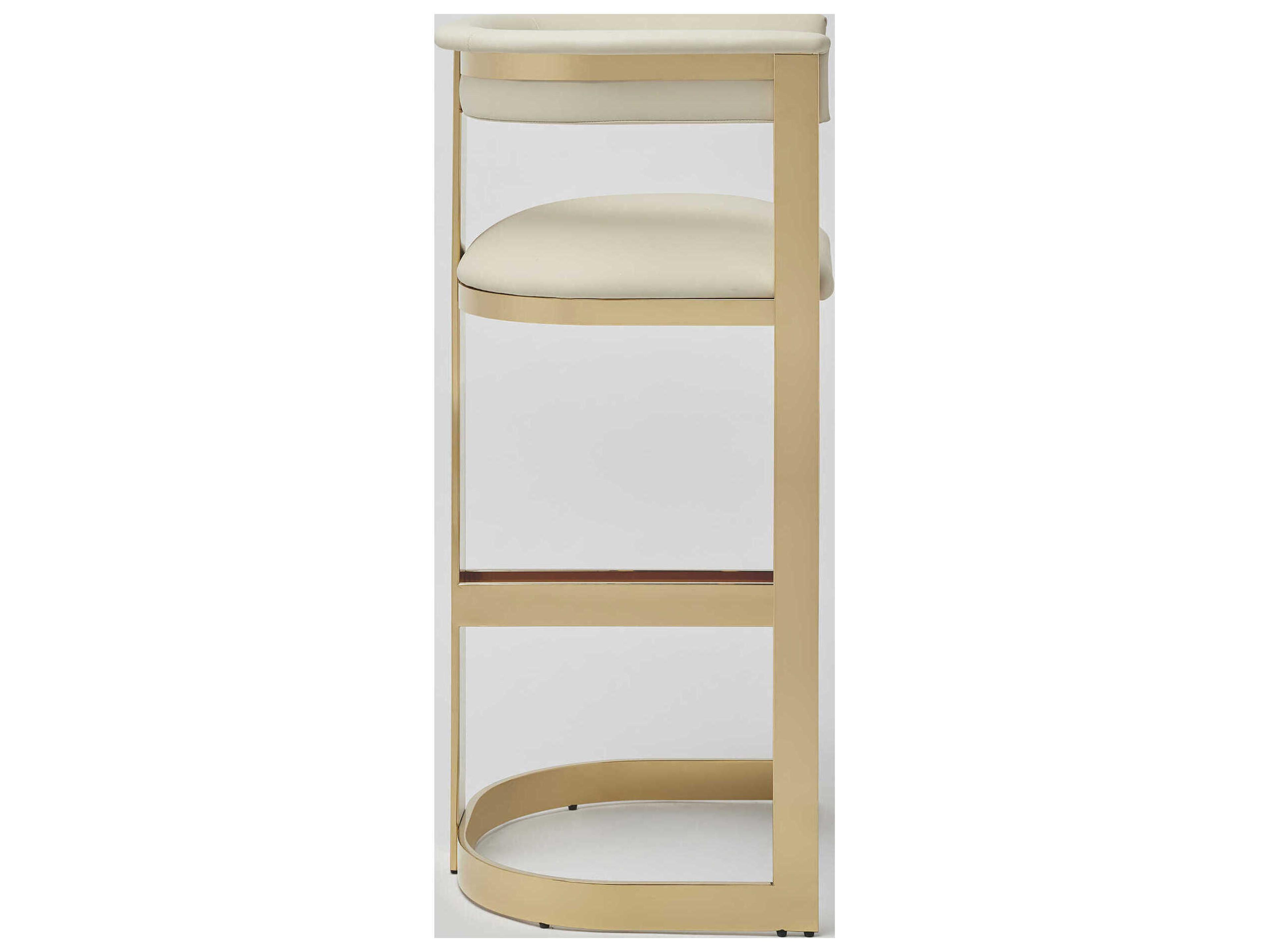 Interlude Home Darcy Polished Brass Buff Cream Leather Bar Stool