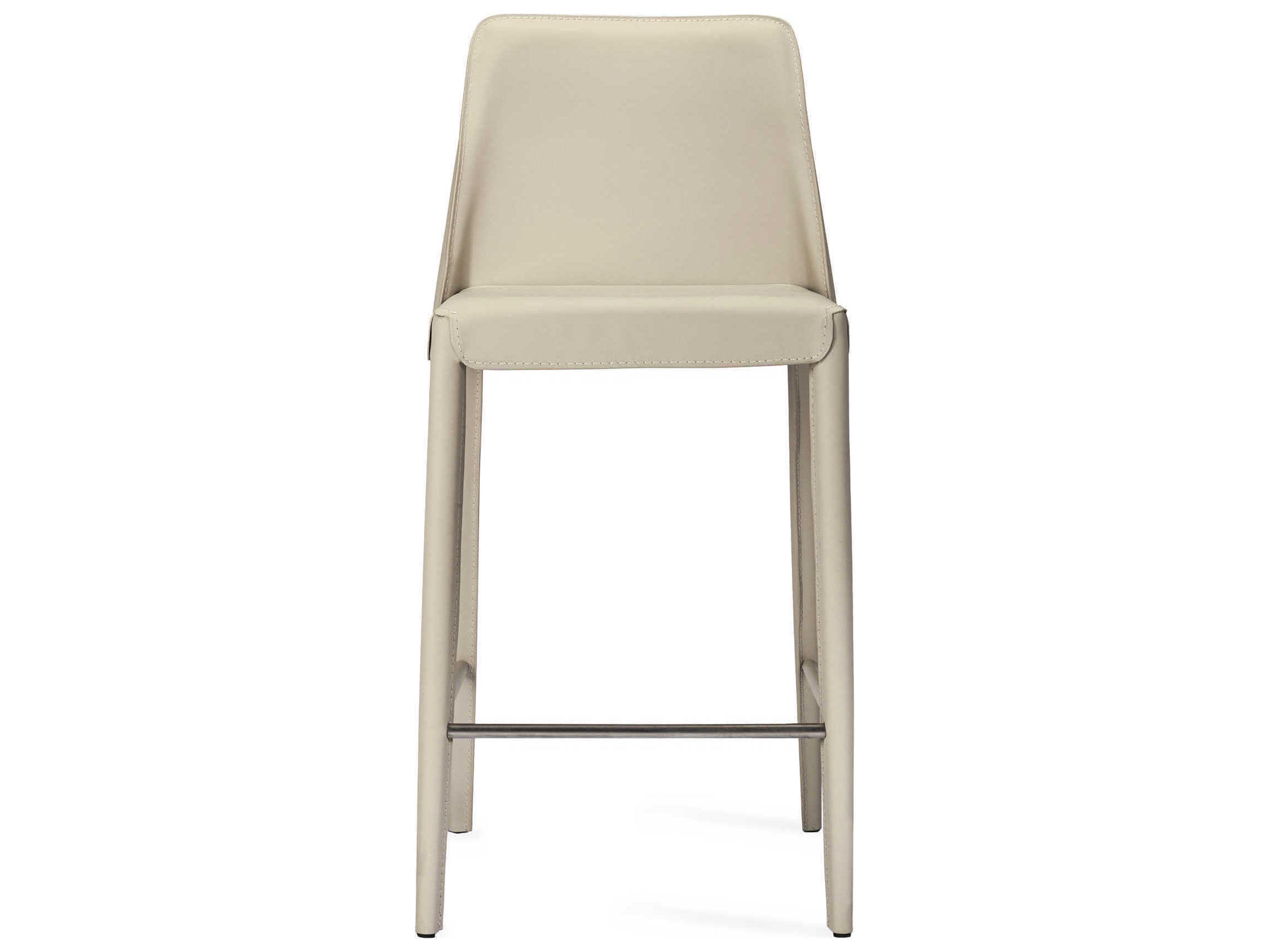Interlude Home Malin Leather Mediterranean Sand Polished Nickel Counter Stool