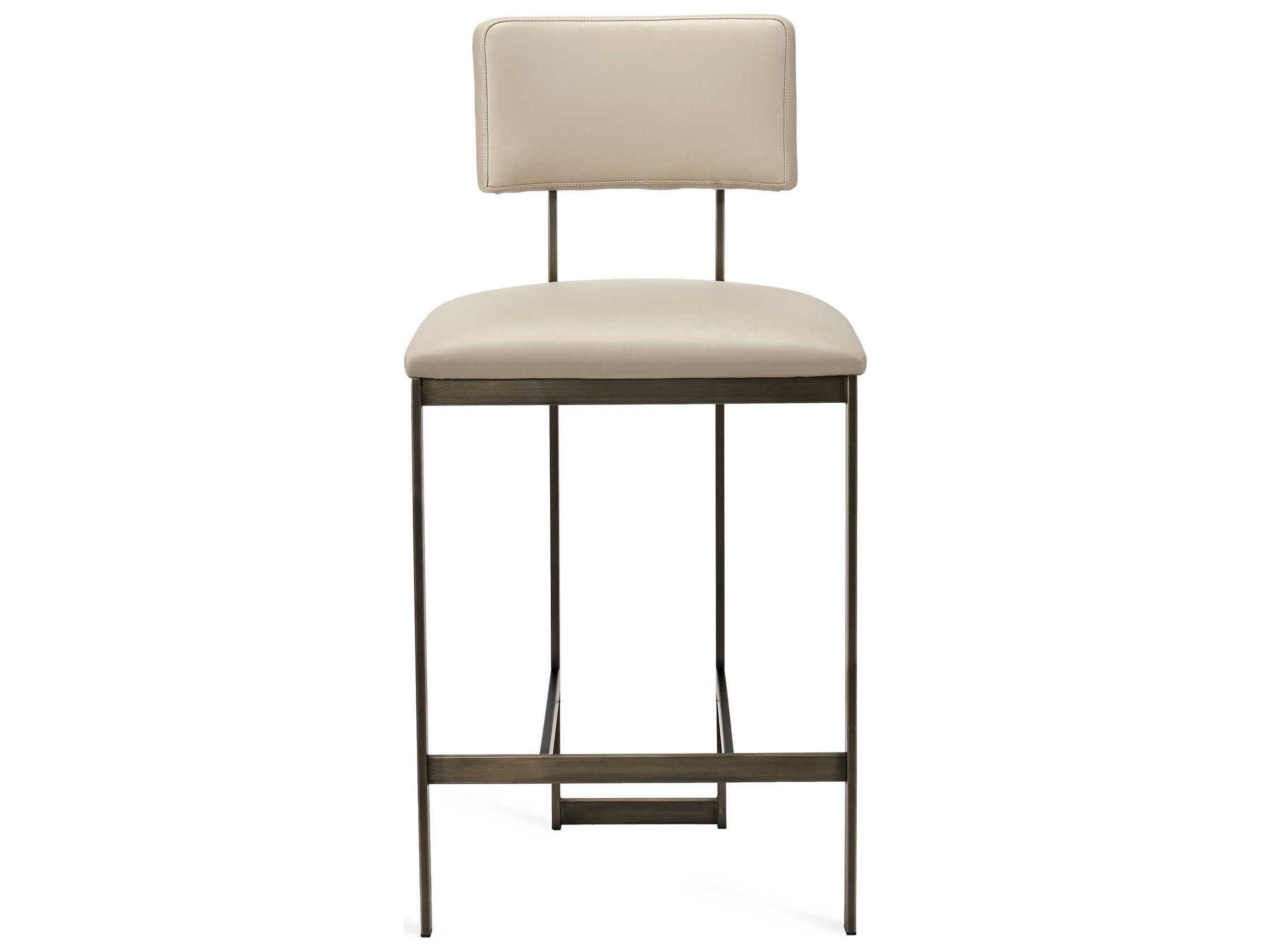 Interlude Home Landon Antique Bronze Cream Latte Leather Counter Stool