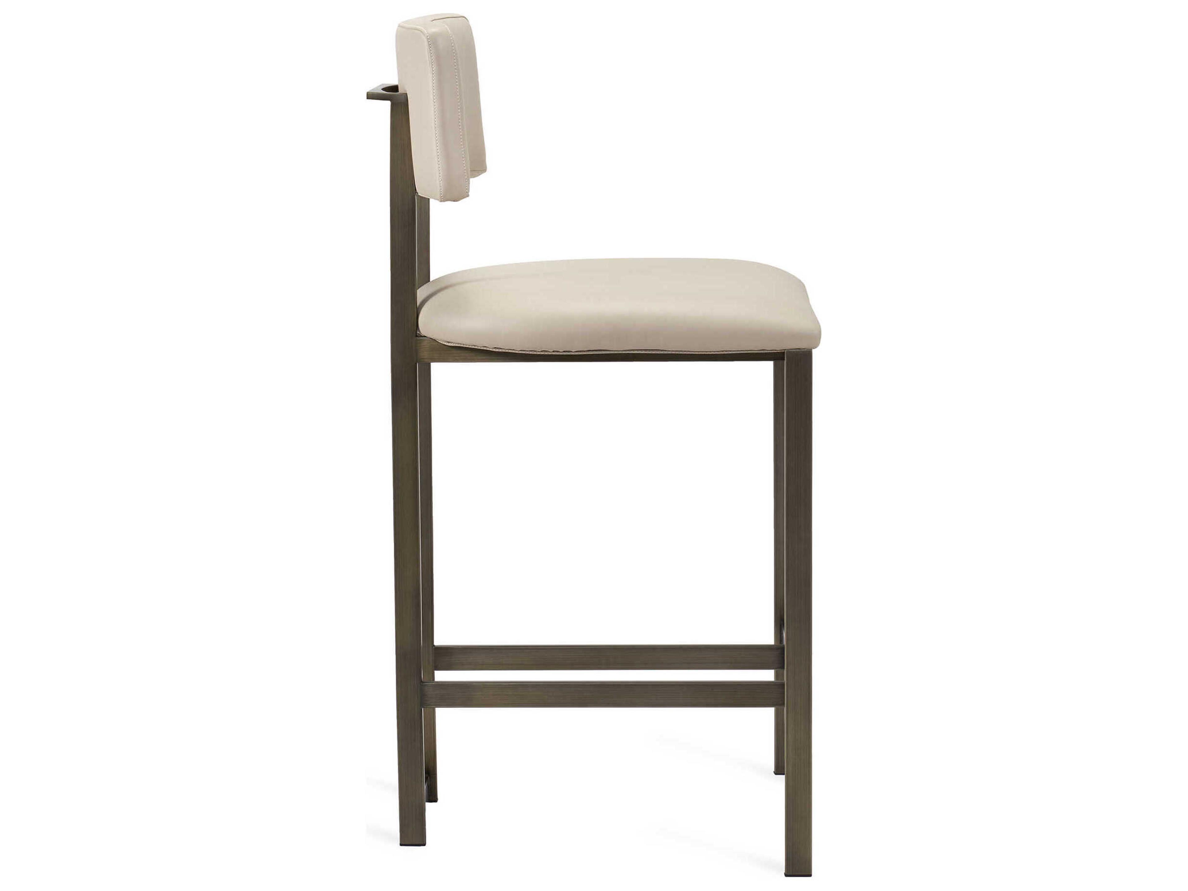 Interlude Home Landon Antique Bronze Cream Latte Leather Counter Stool