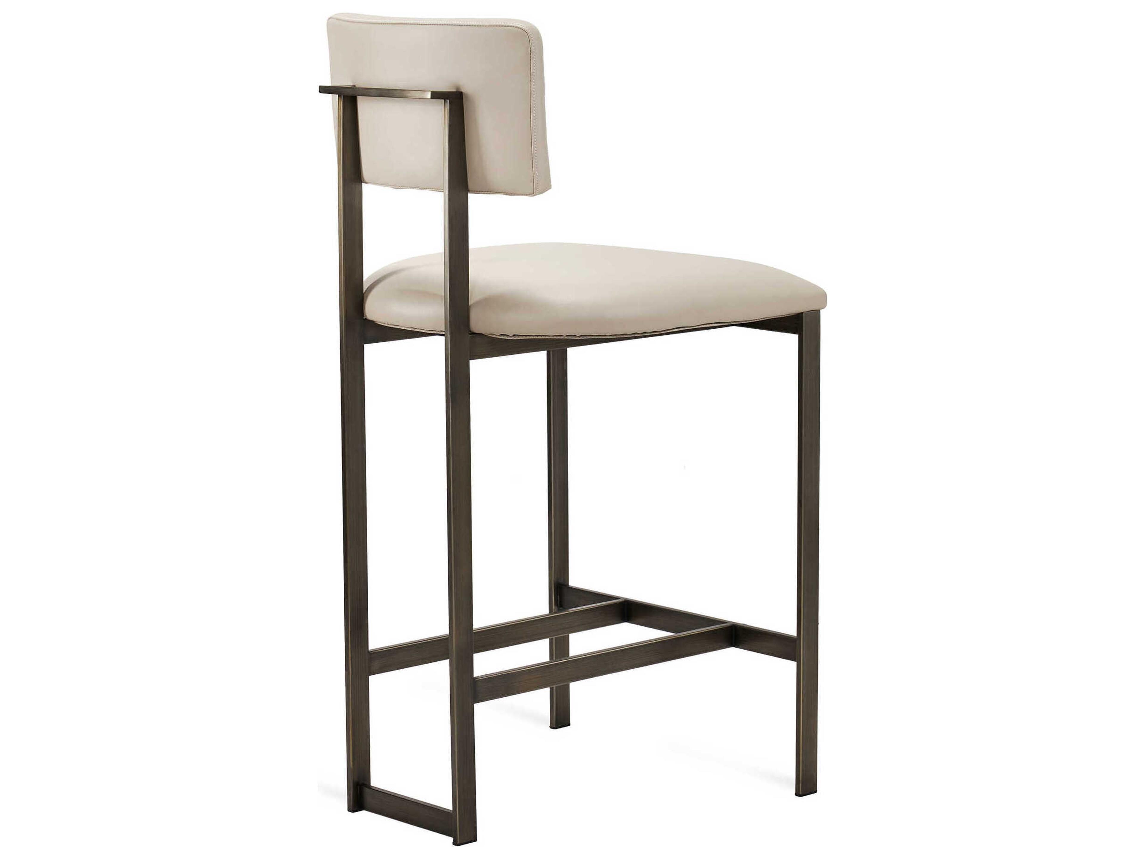 Interlude Home Landon Antique Bronze Cream Latte Leather Counter Stool
