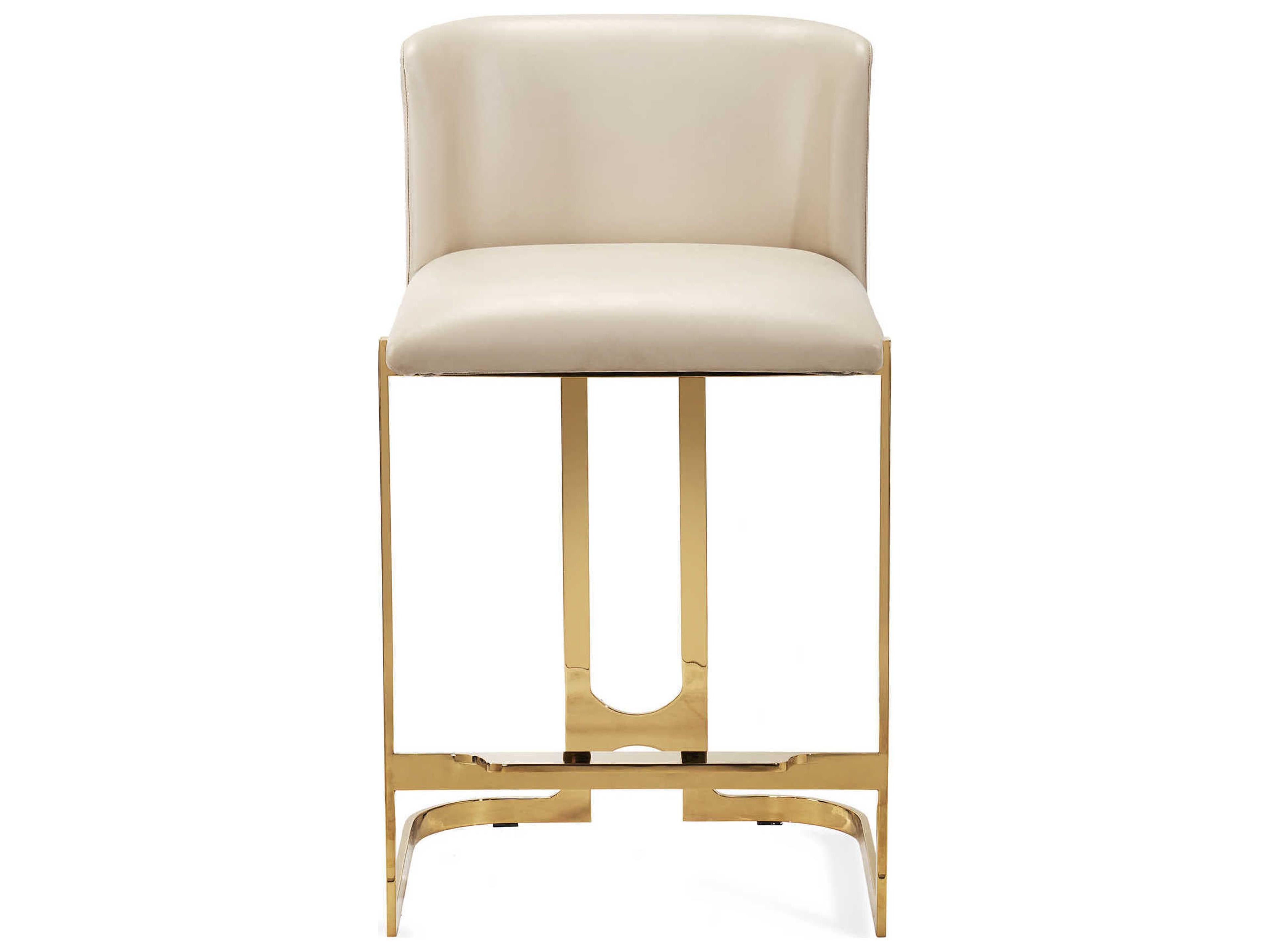 Interlude Home Banks Polished Brass Cream Latte Counter Stool