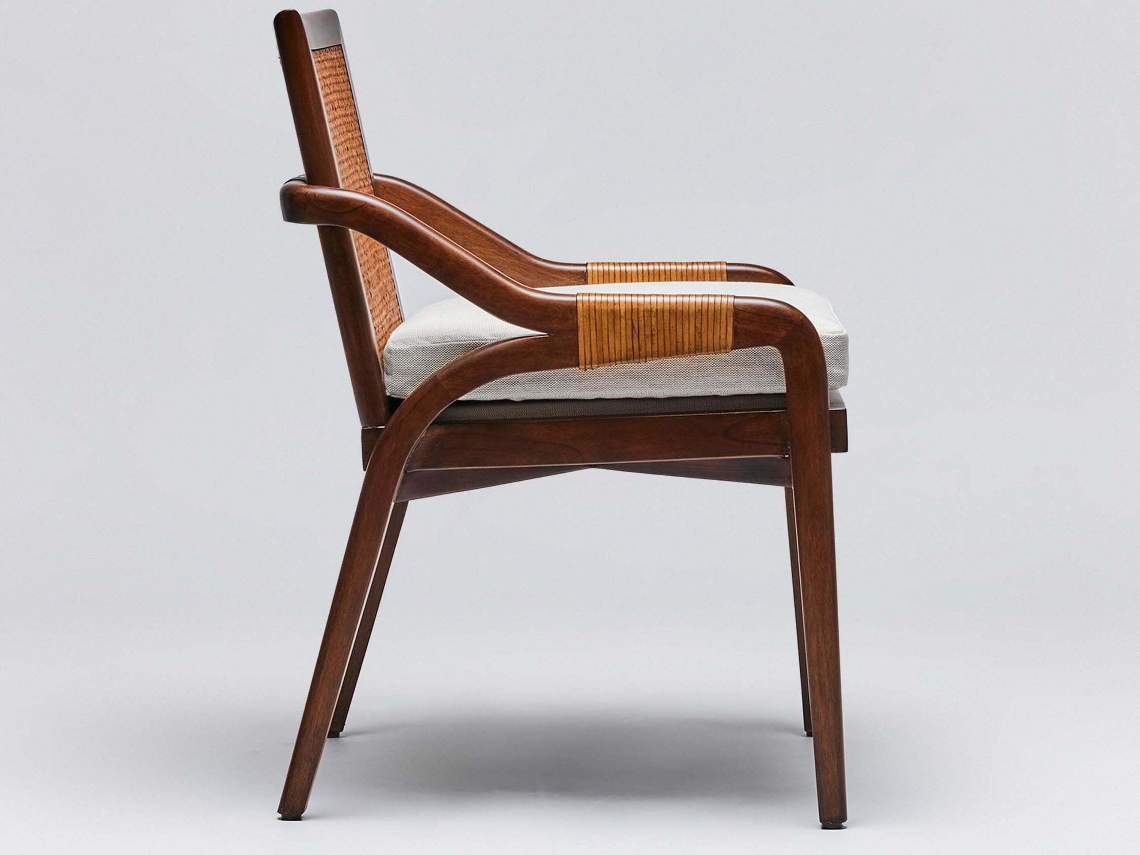 Interlude Home Delray Mahogany Wood Brown Upholstered Arm Dining Chair