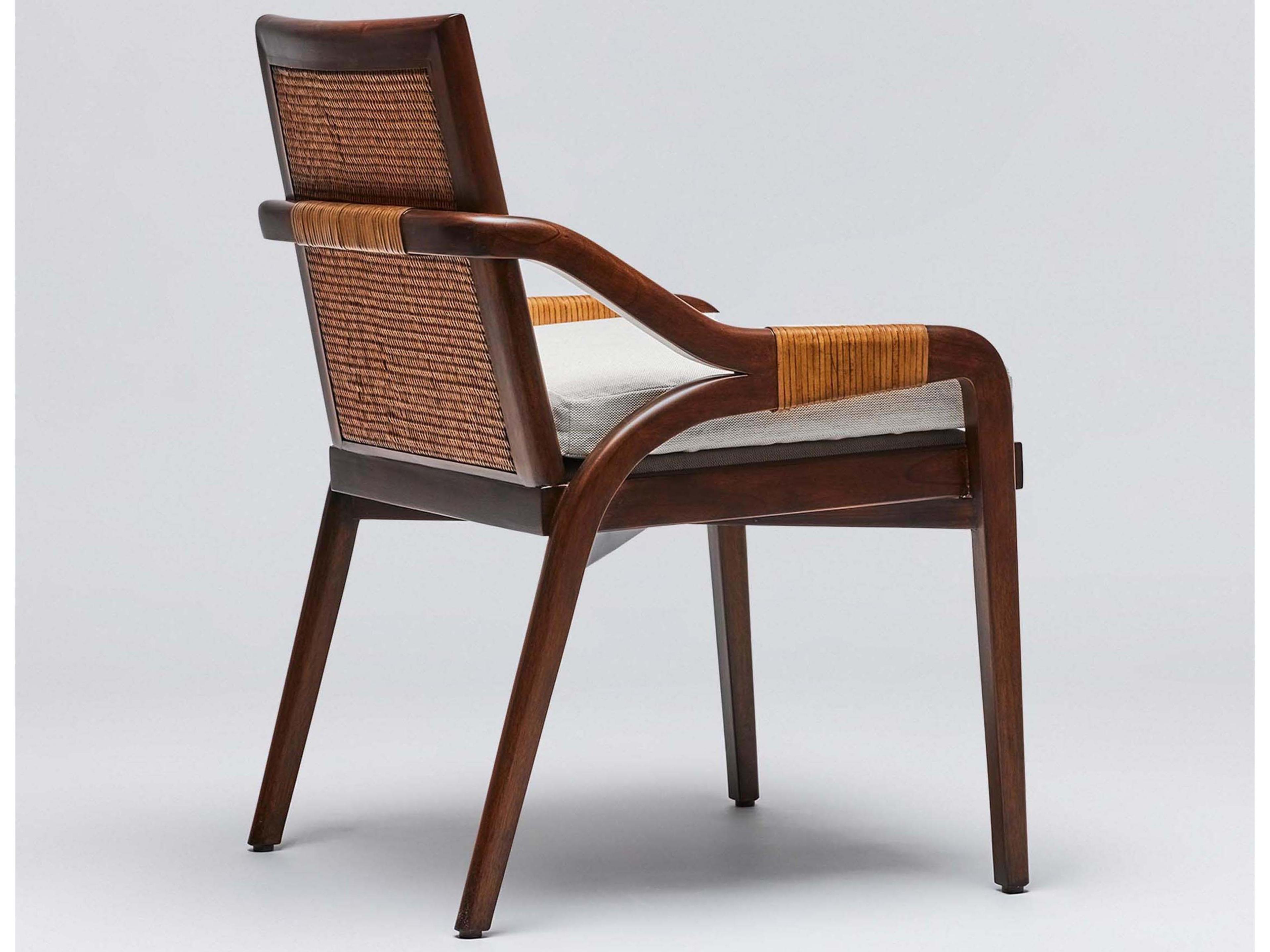 Interlude Home Delray Mahogany Wood Brown Upholstered Arm Dining Chair