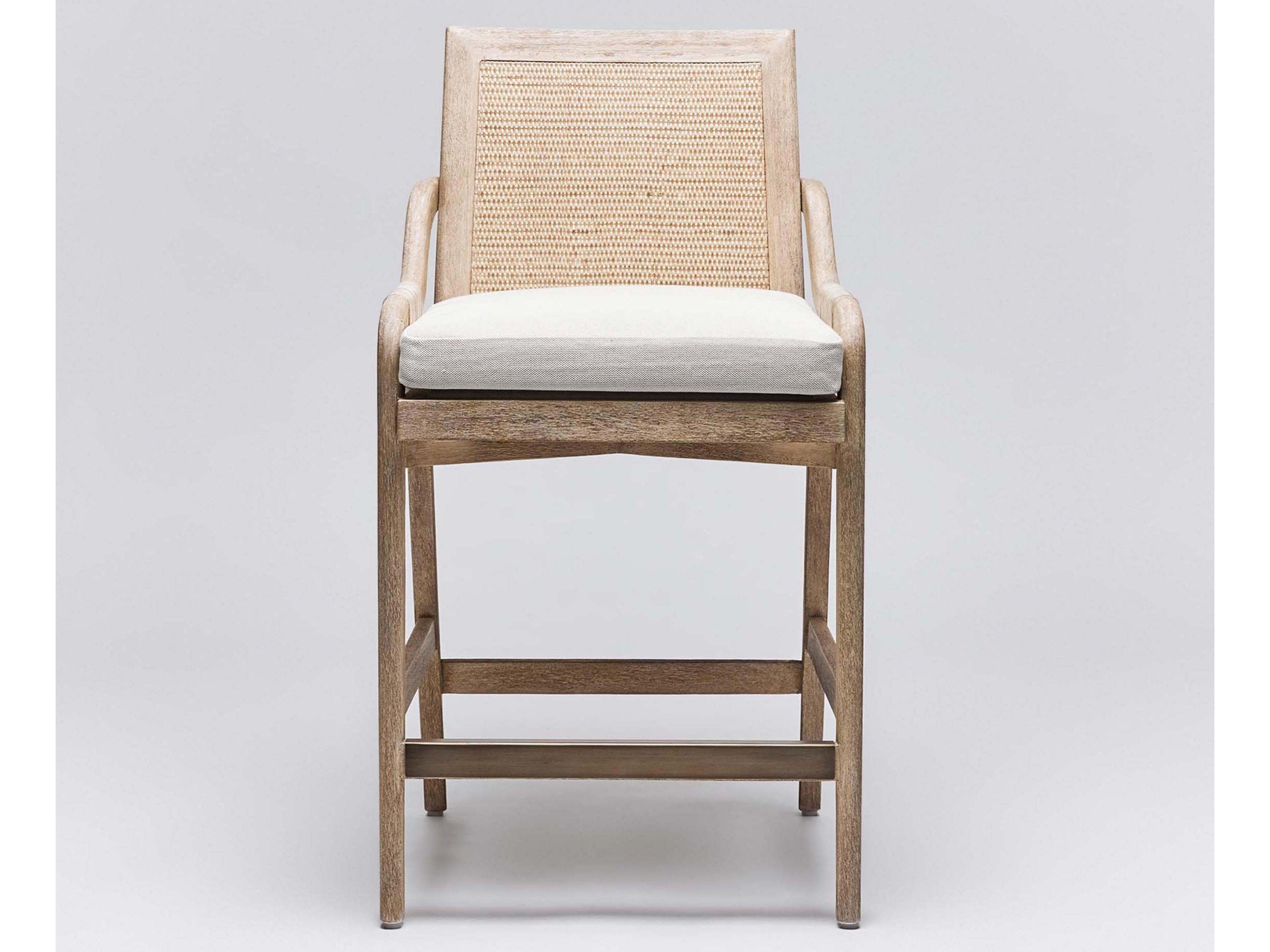 Interlude Home Delray Upholstered Mahogany Wood White Ceruse Off Dark Antique Brass Natural Counter Stool