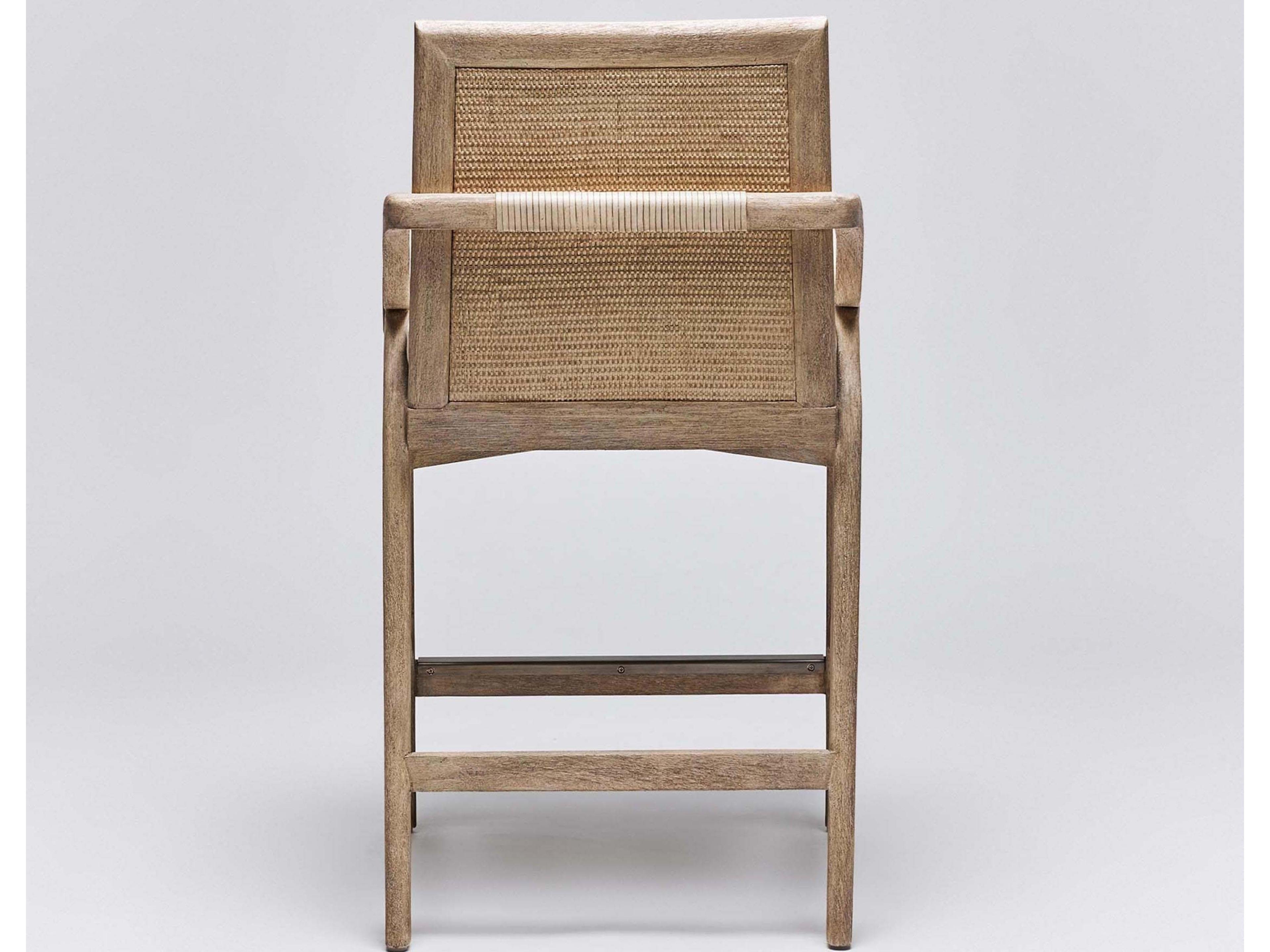 Interlude Home Delray Upholstered Mahogany Wood White Ceruse Off Dark Antique Brass Natural Counter Stool