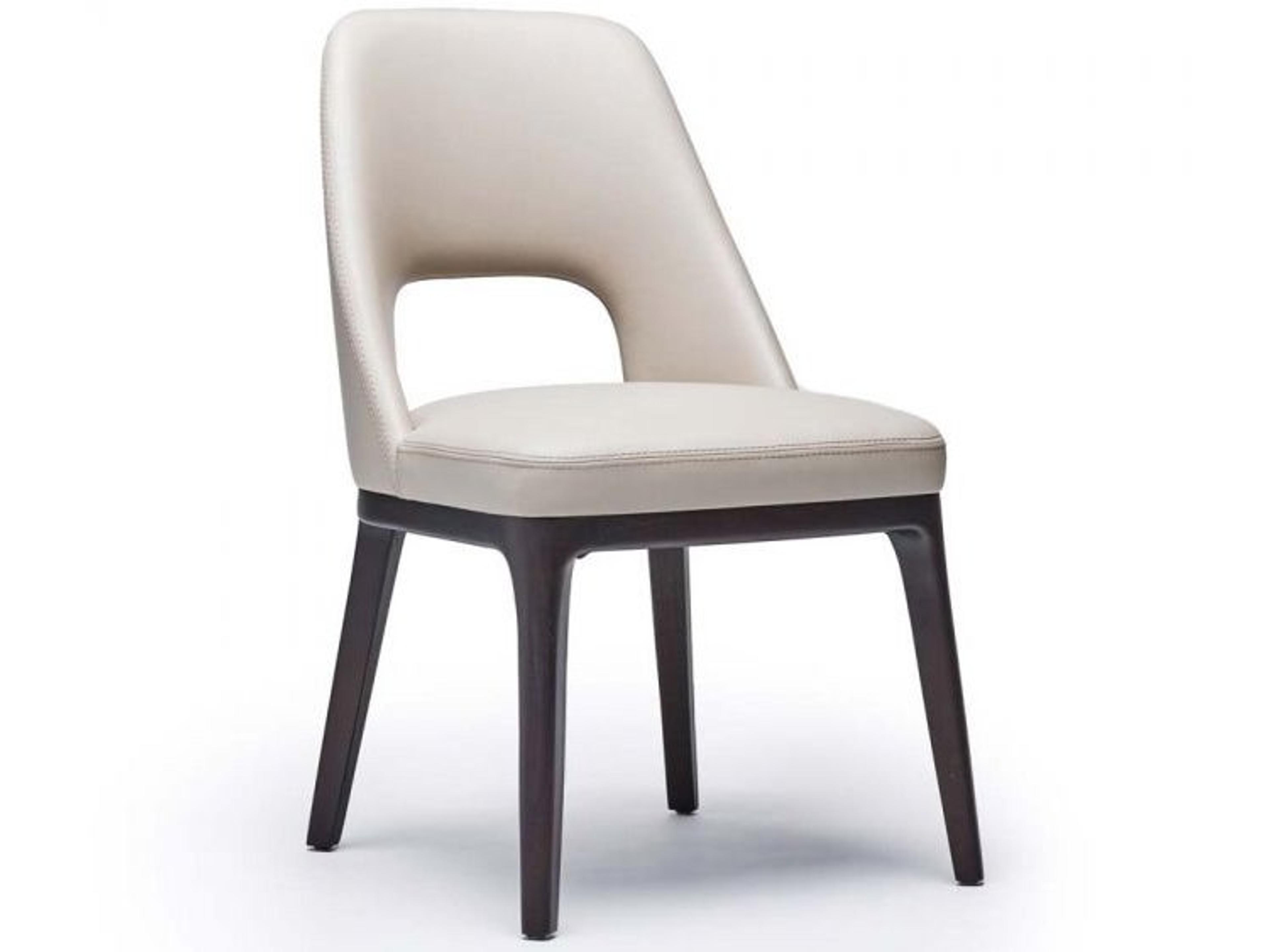 Canton Leather Mahogany Wood Beige Upholstered Side Dining Chair