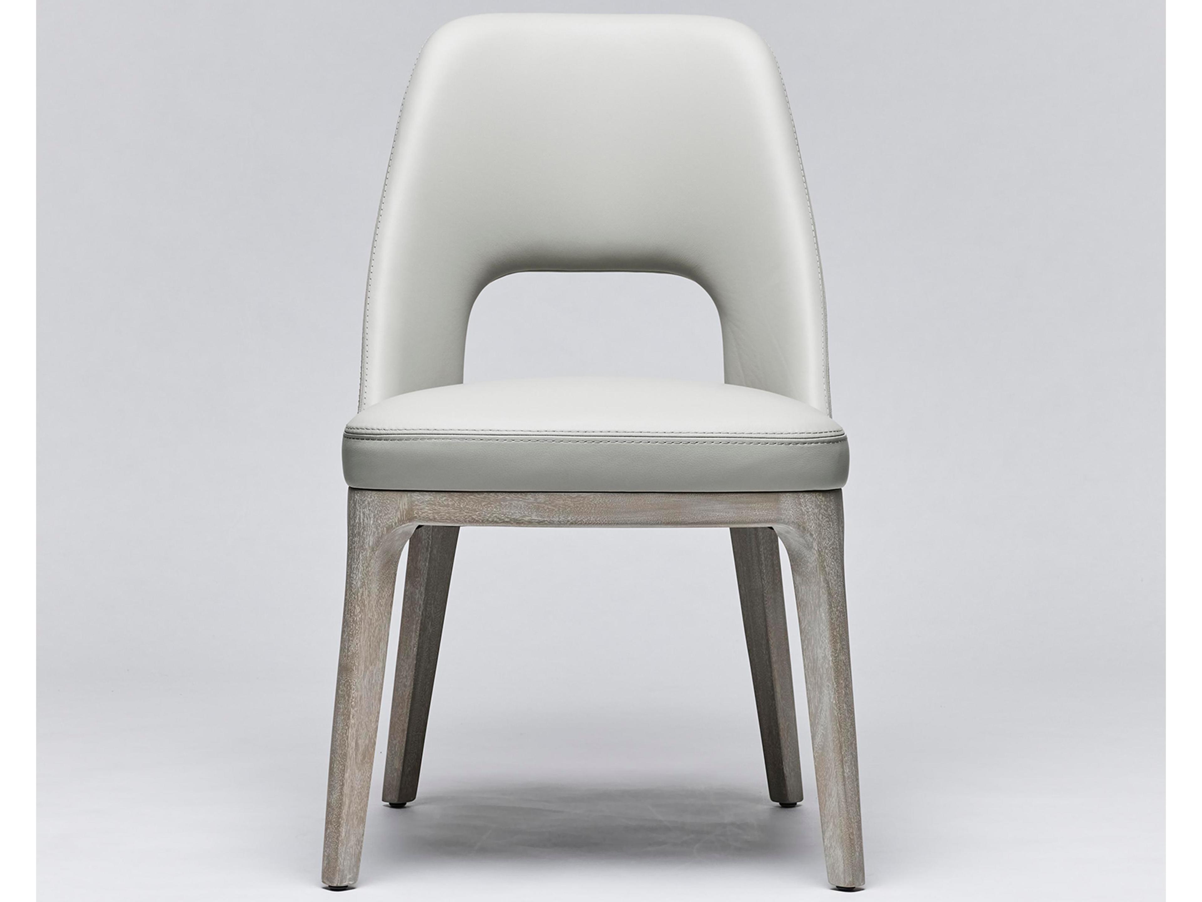 Interlude Home Canton Leather Mahogany Wood Gray Upholstered Side Dining Chair