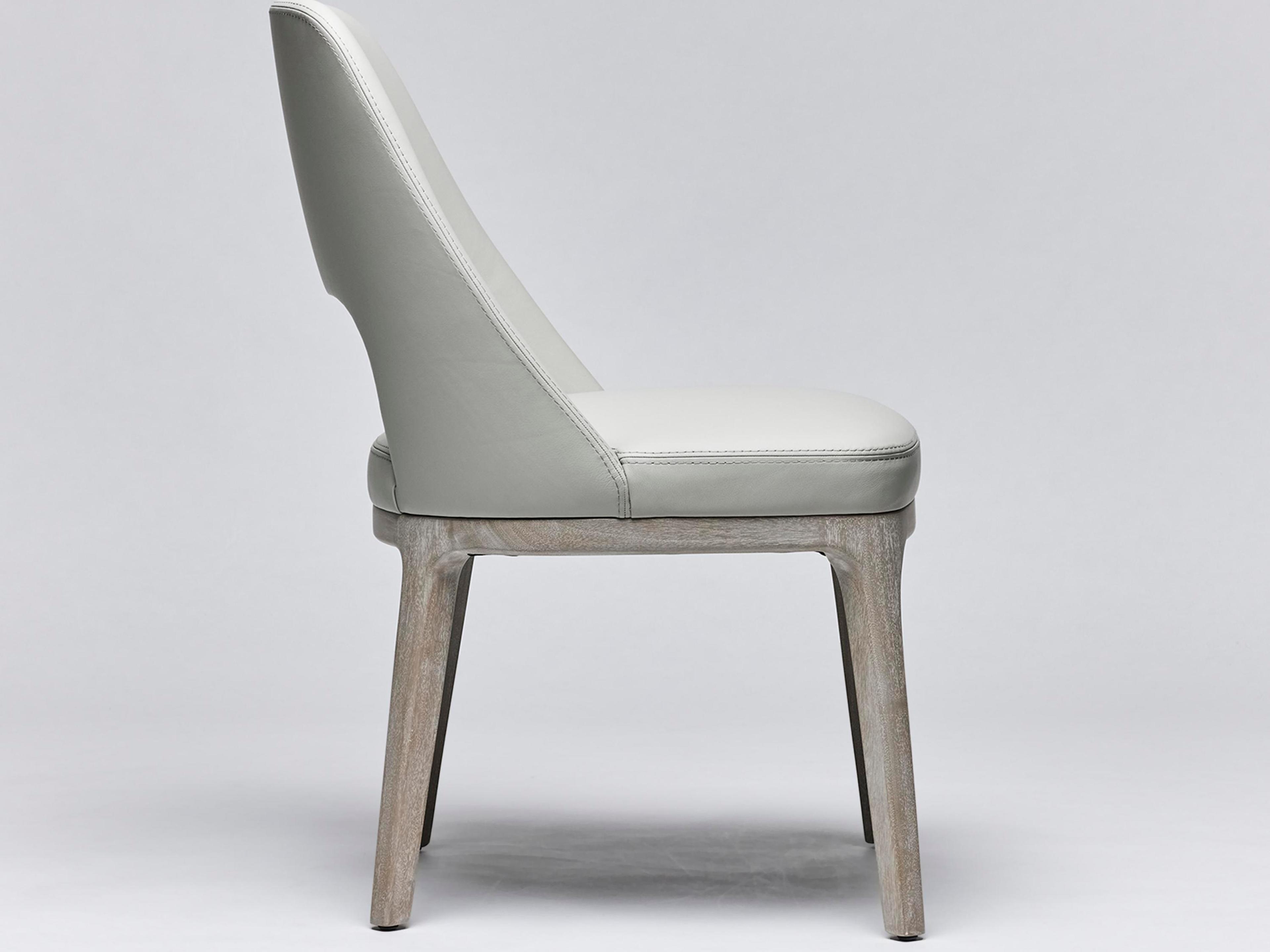 Interlude Home Canton Leather Mahogany Wood Gray Upholstered Side Dining Chair