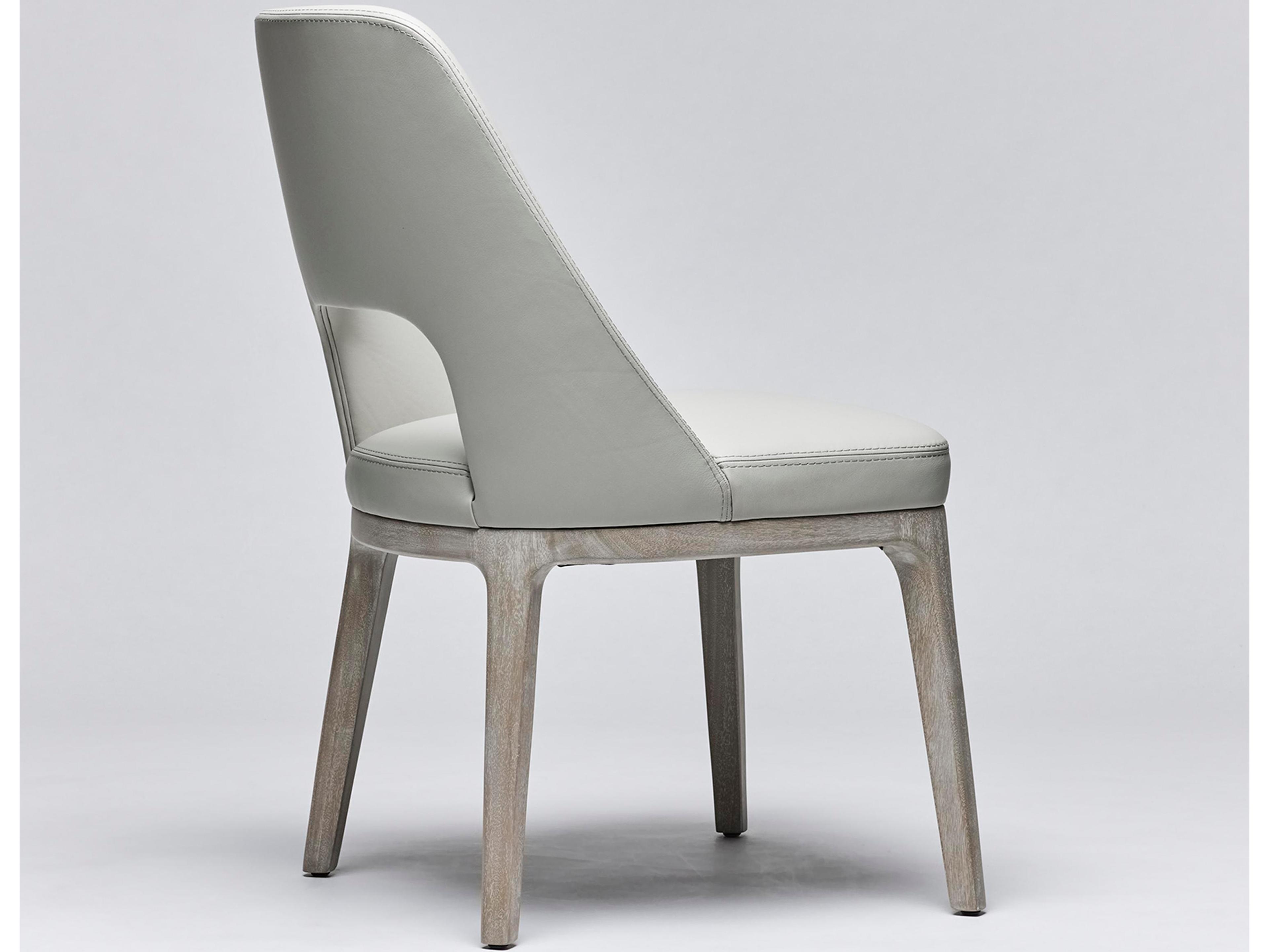 Interlude Home Canton Leather Mahogany Wood Gray Upholstered Side Dining Chair