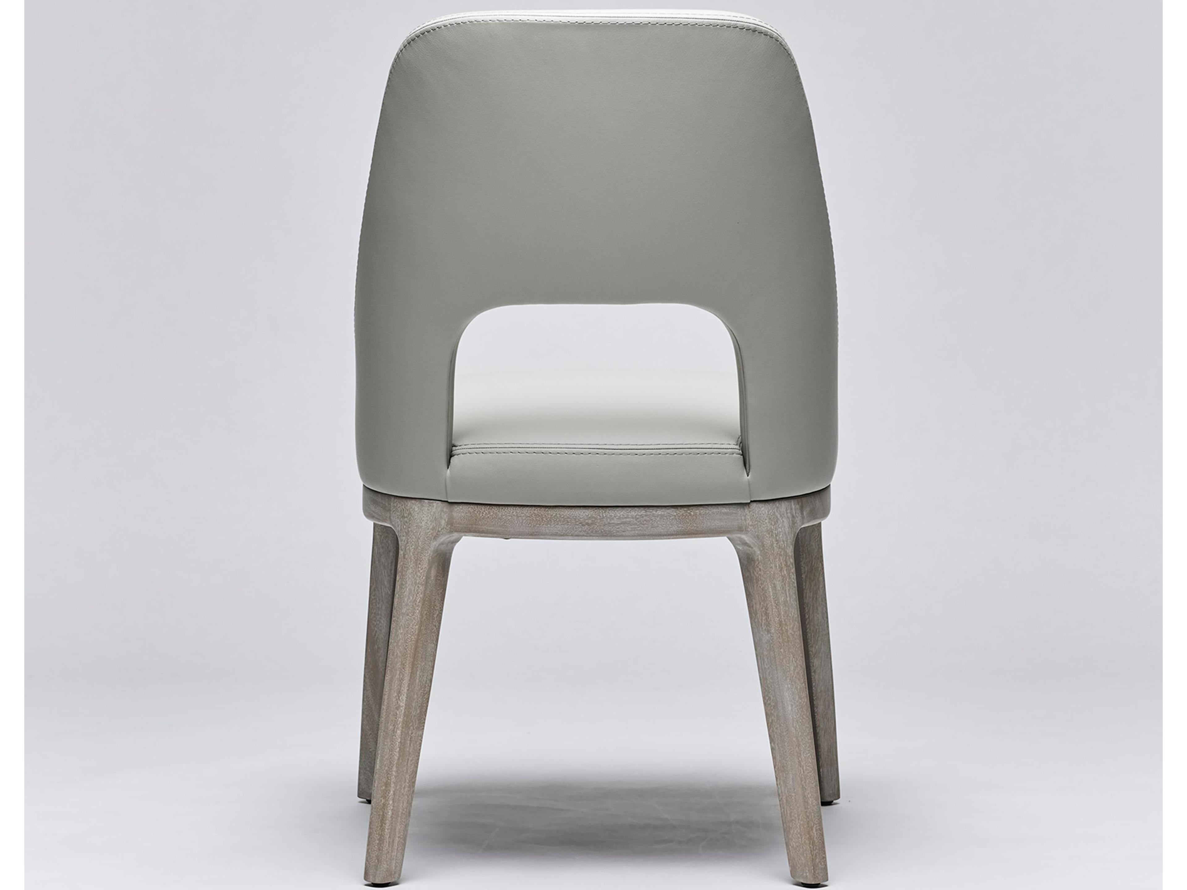 Interlude Home Canton Leather Mahogany Wood Gray Upholstered Side Dining Chair