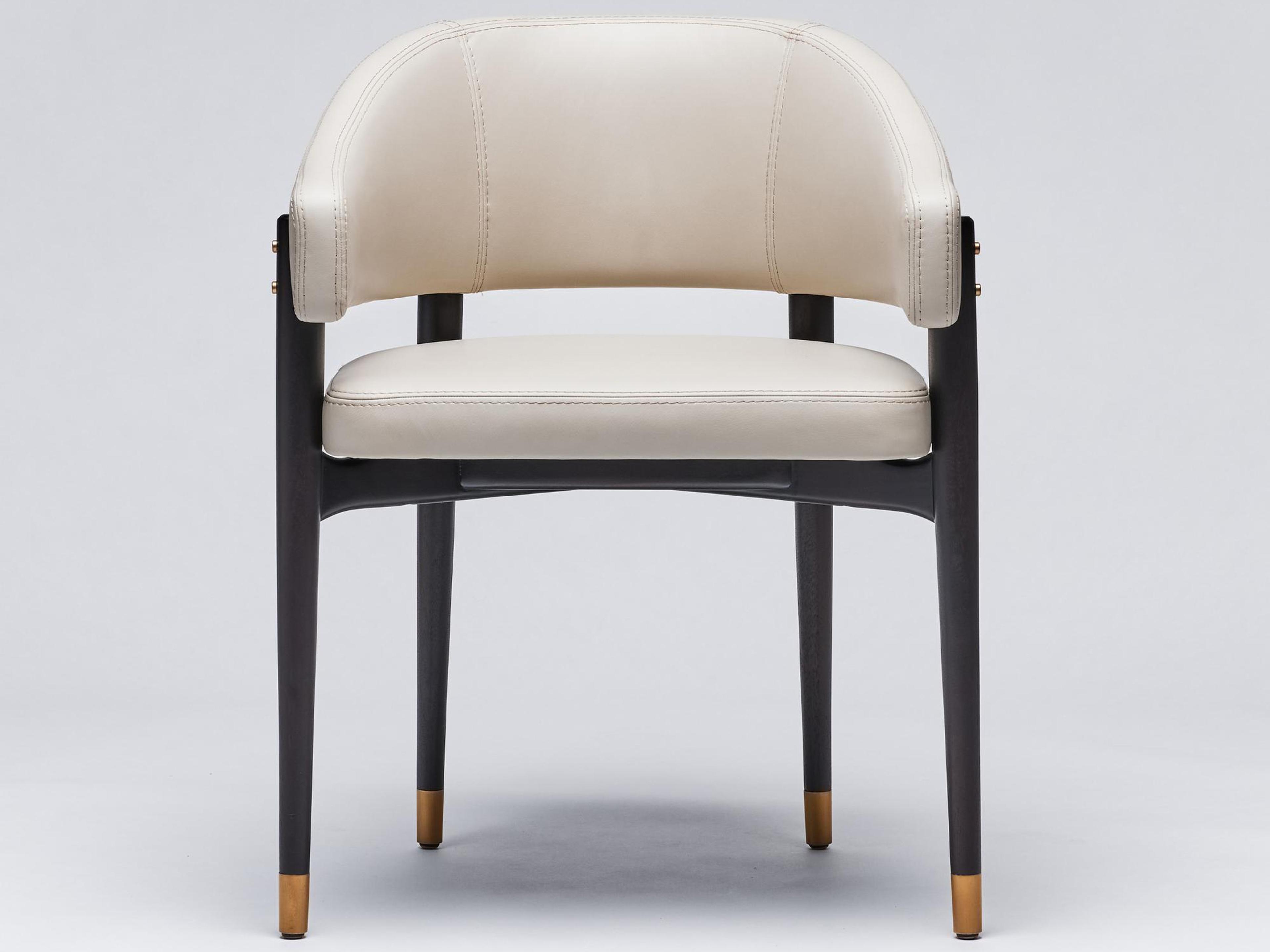 Interlude Home Cheshire Leather Mahogany Wood Beige Upholstered Arm Dining Chair