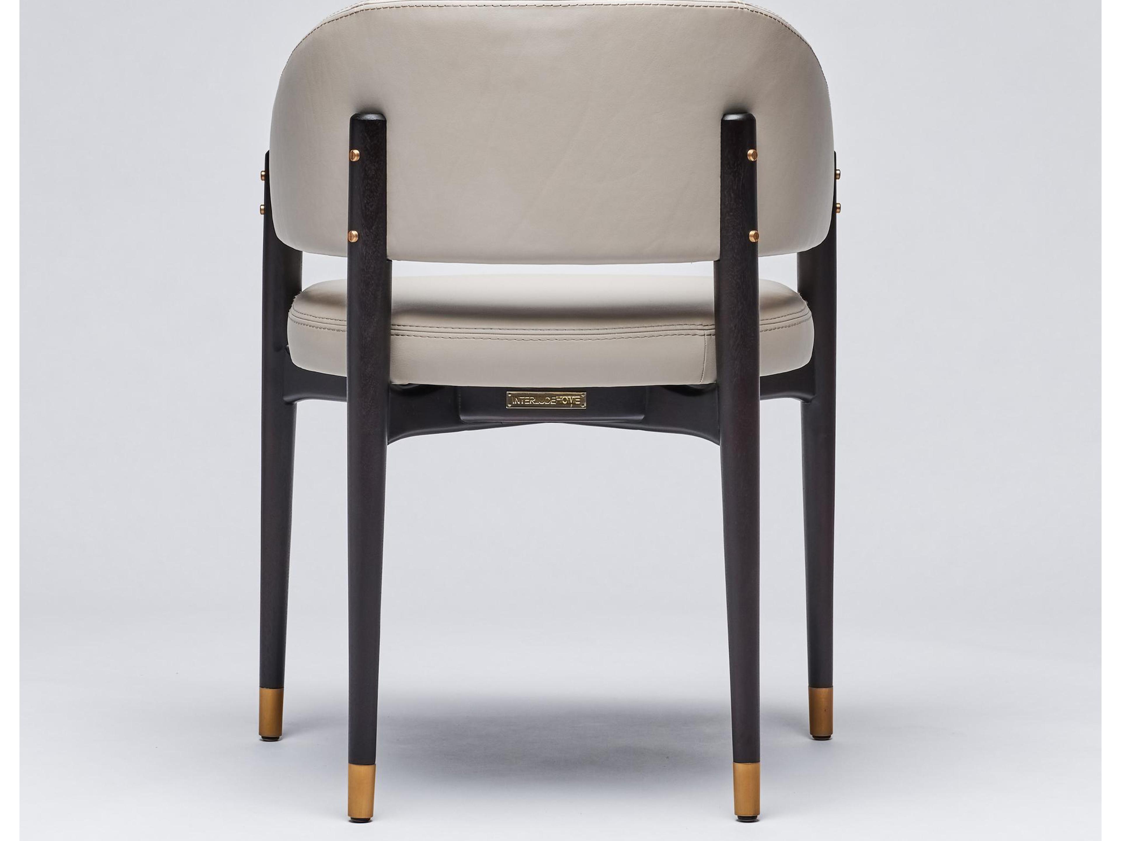 Interlude Home Cheshire Leather Mahogany Wood Beige Upholstered Arm Dining Chair