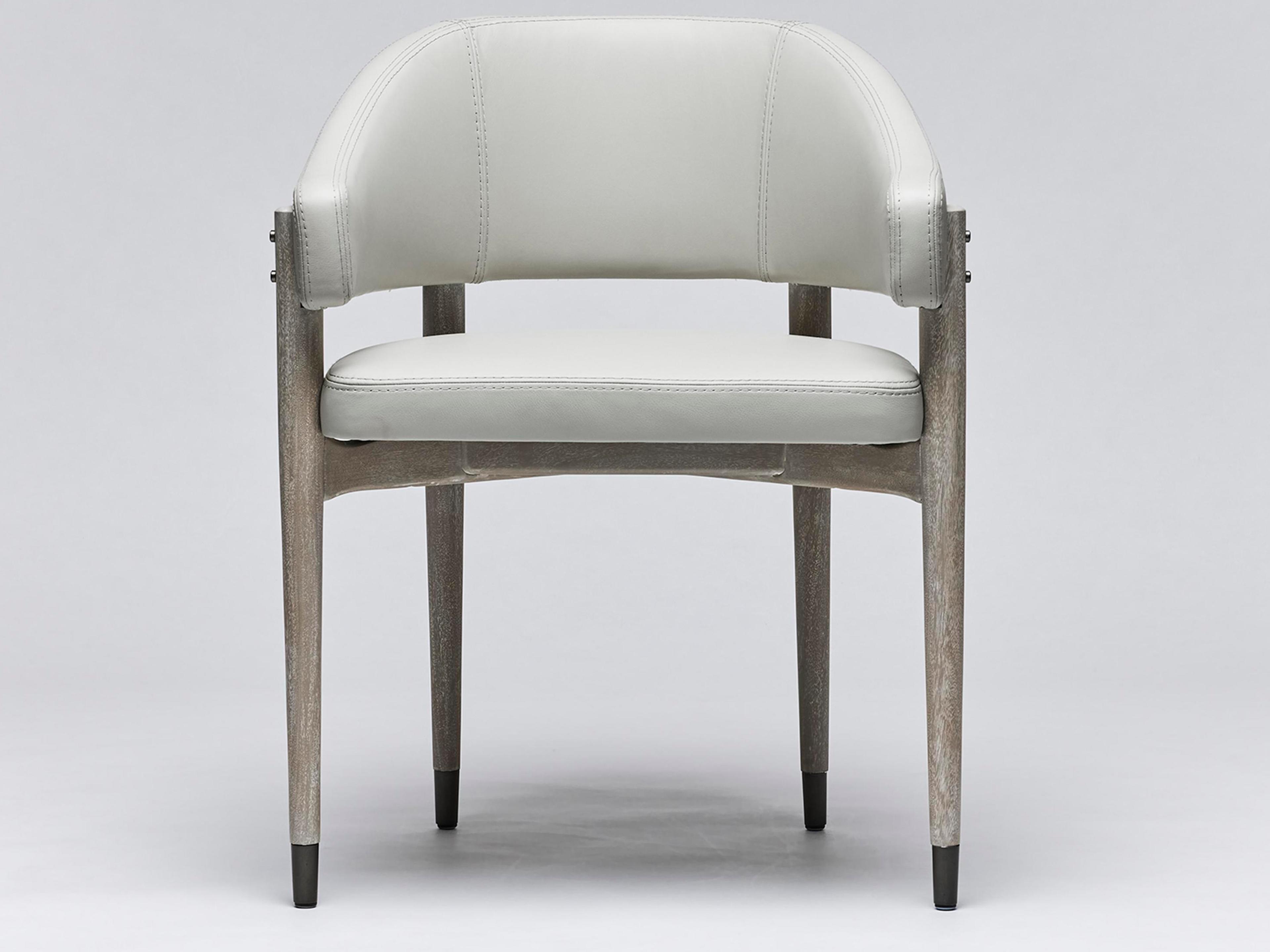 Interlude Home Cheshire Leather Mahogany Wood Gray Upholstered Arm Dining Chair