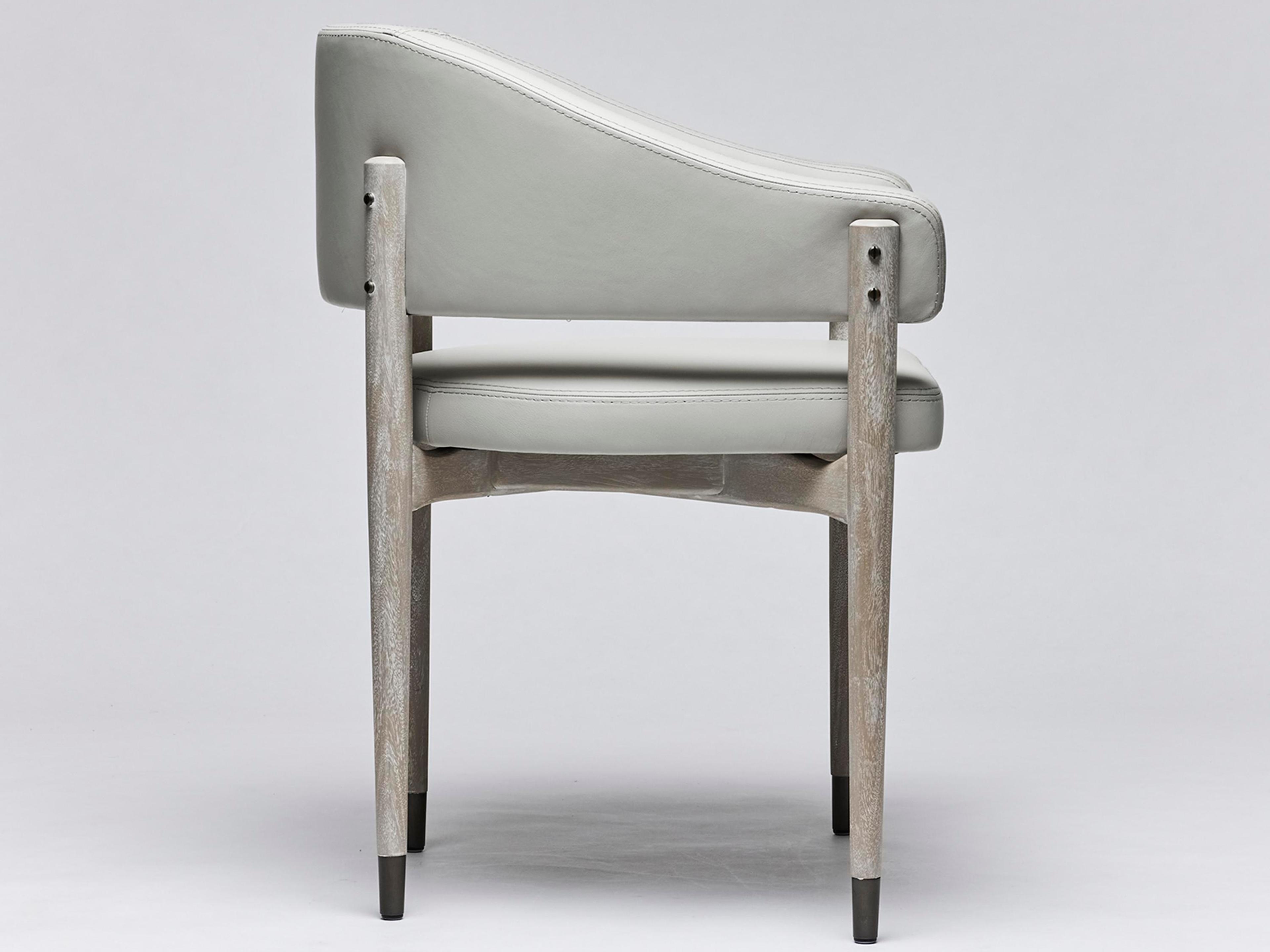 Interlude Home Cheshire Leather Mahogany Wood Gray Upholstered Arm Dining Chair