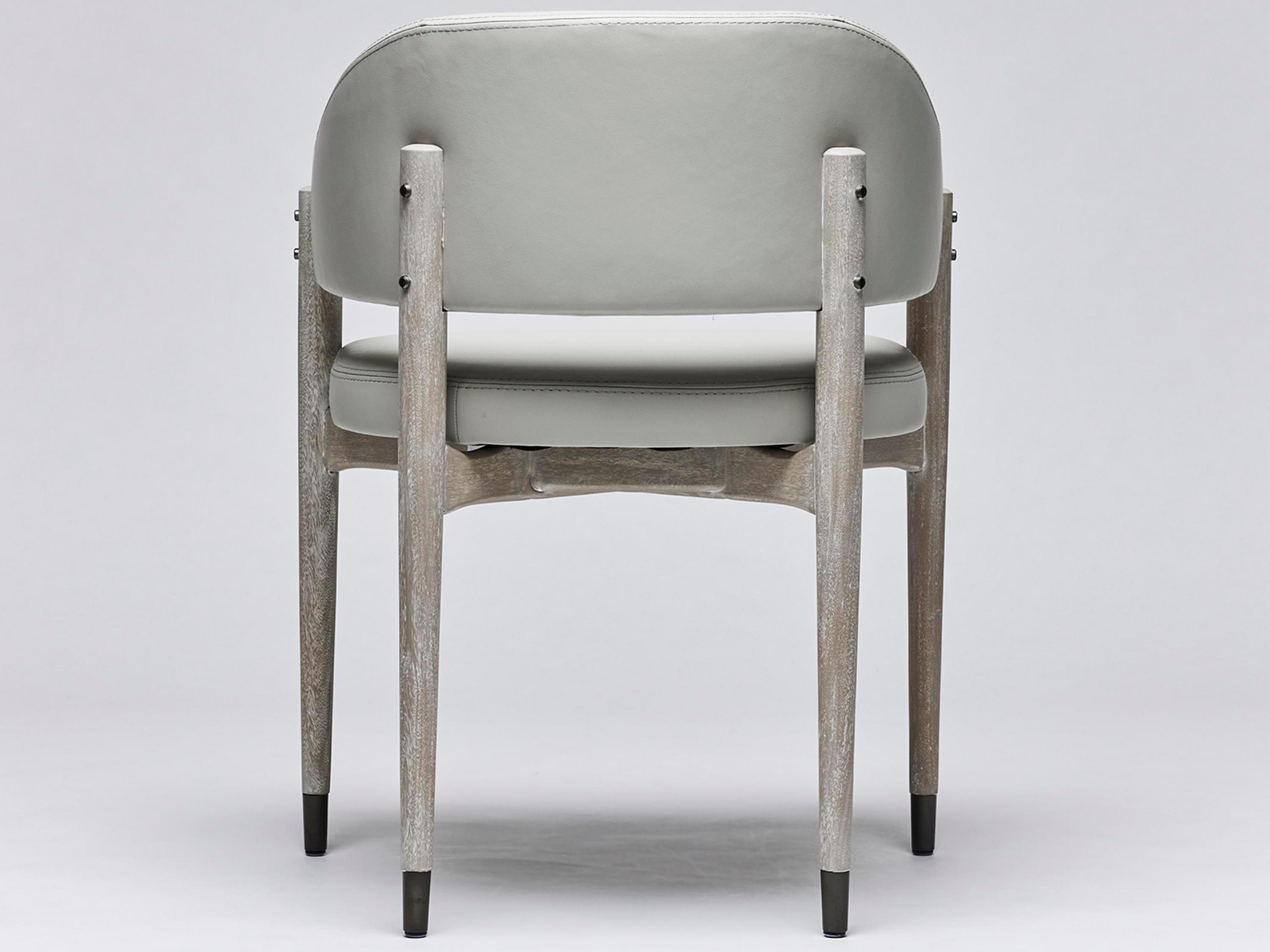 Interlude Home Cheshire Leather Mahogany Wood Gray Upholstered Arm Dining Chair