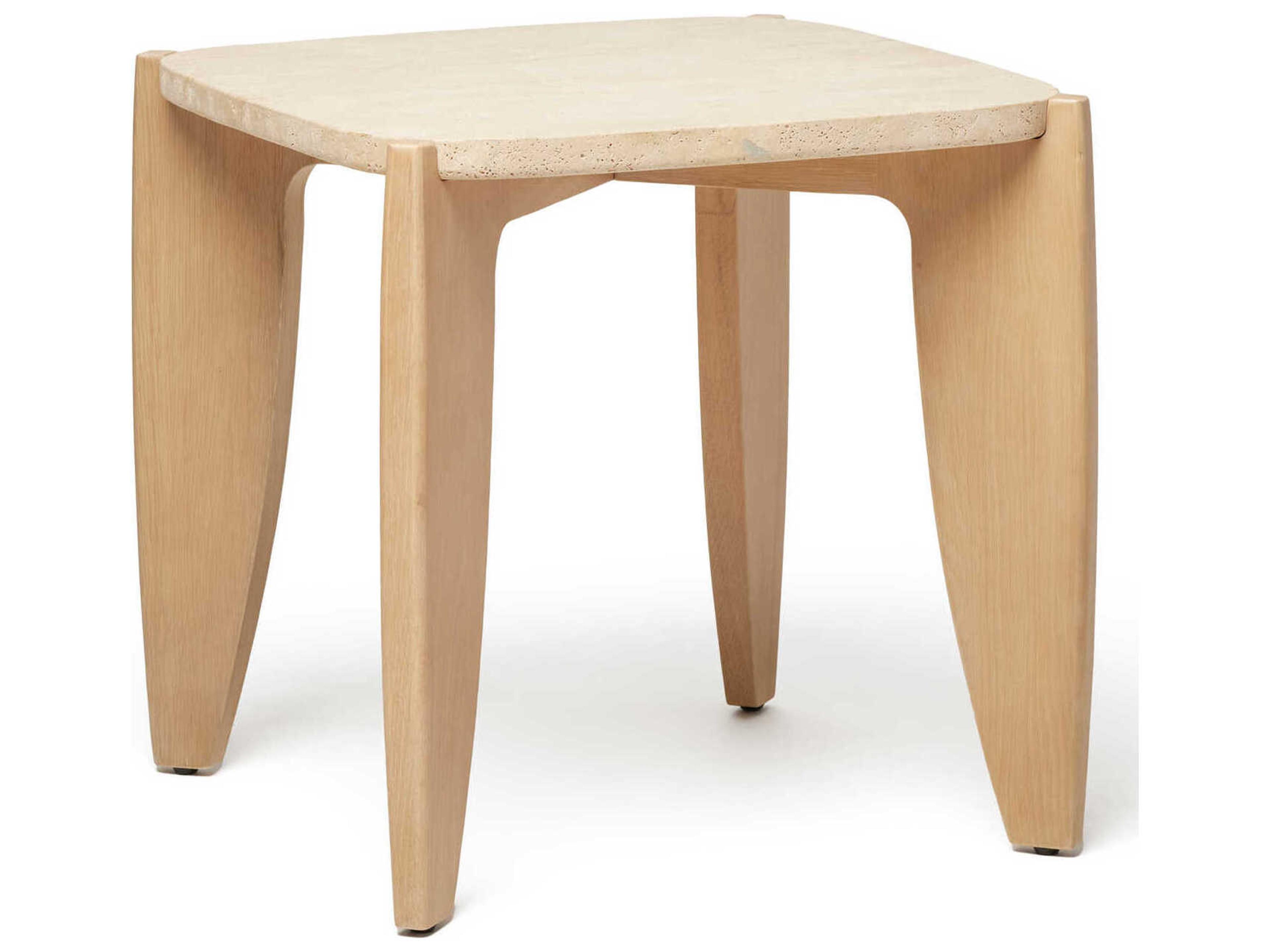 Rocco Square Stone Raw Travertine Saddle End Table