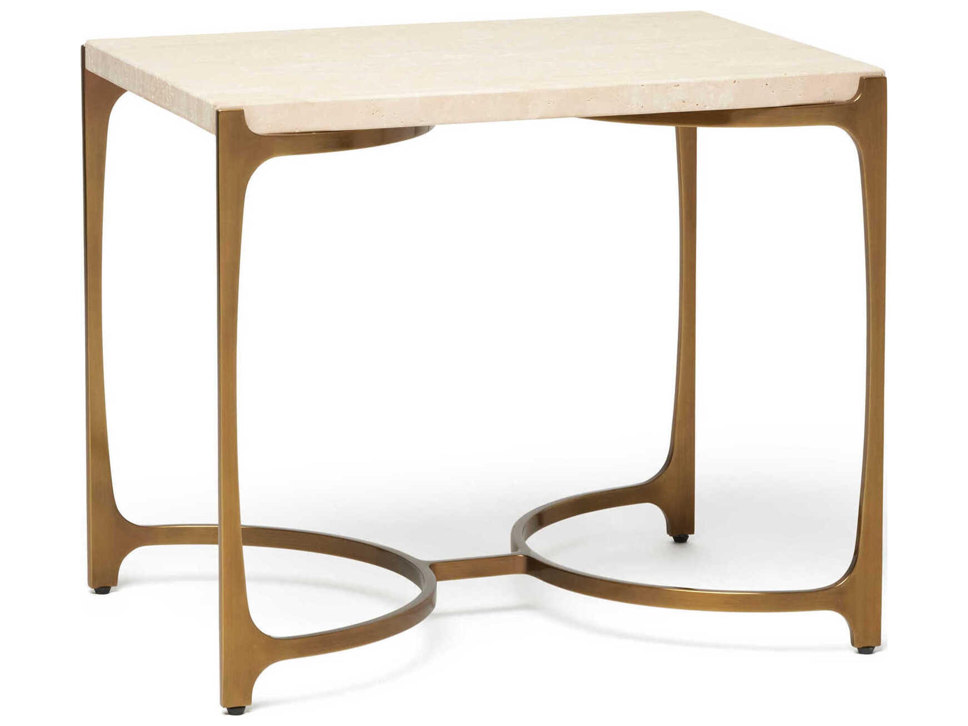 Beaumont Rectangular Stone Raw Travertine Golden Bronze End Table