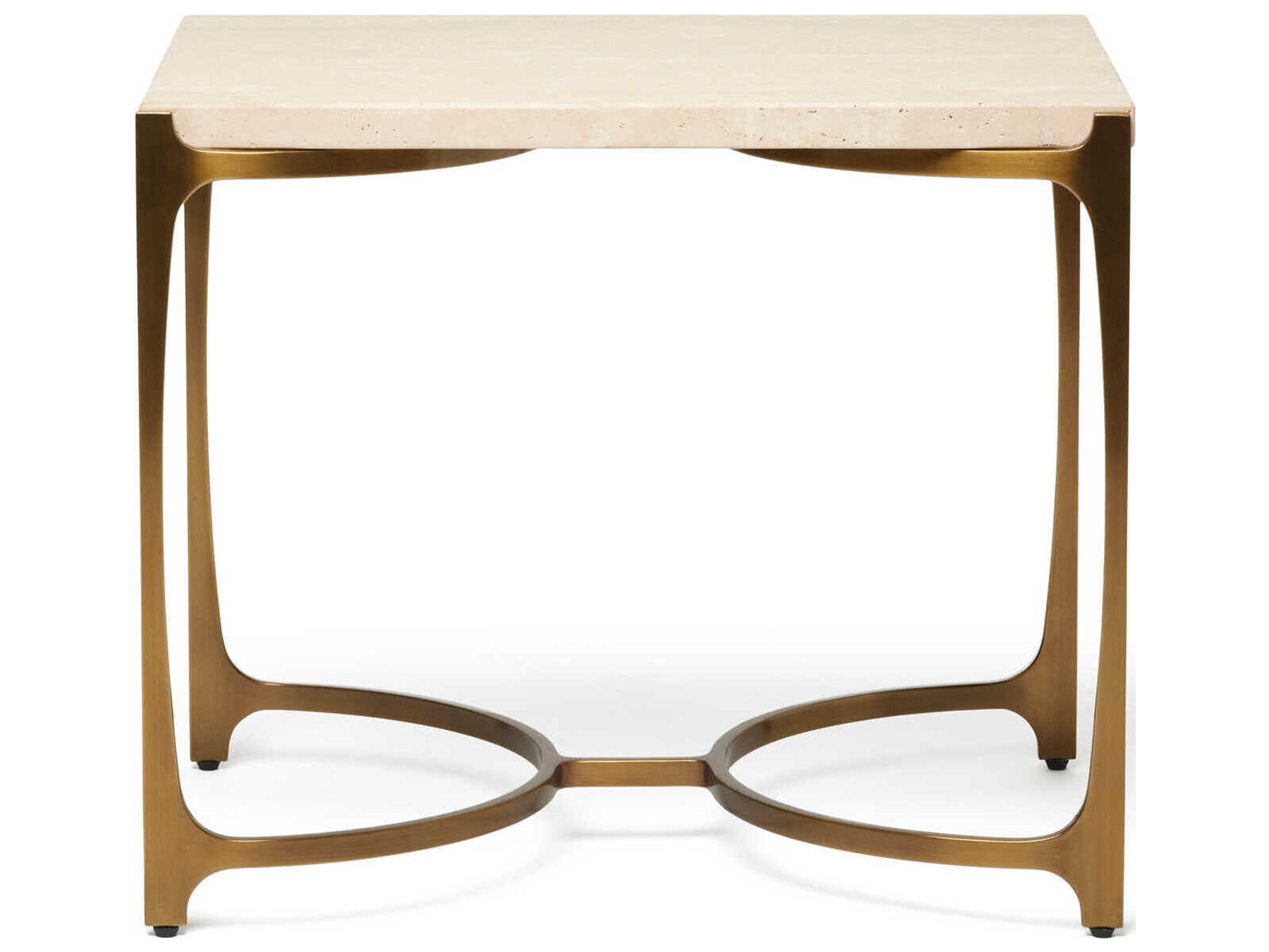 Interlude Home Beaumont Rectangular Stone Raw Travertine Golden Bronze End Table