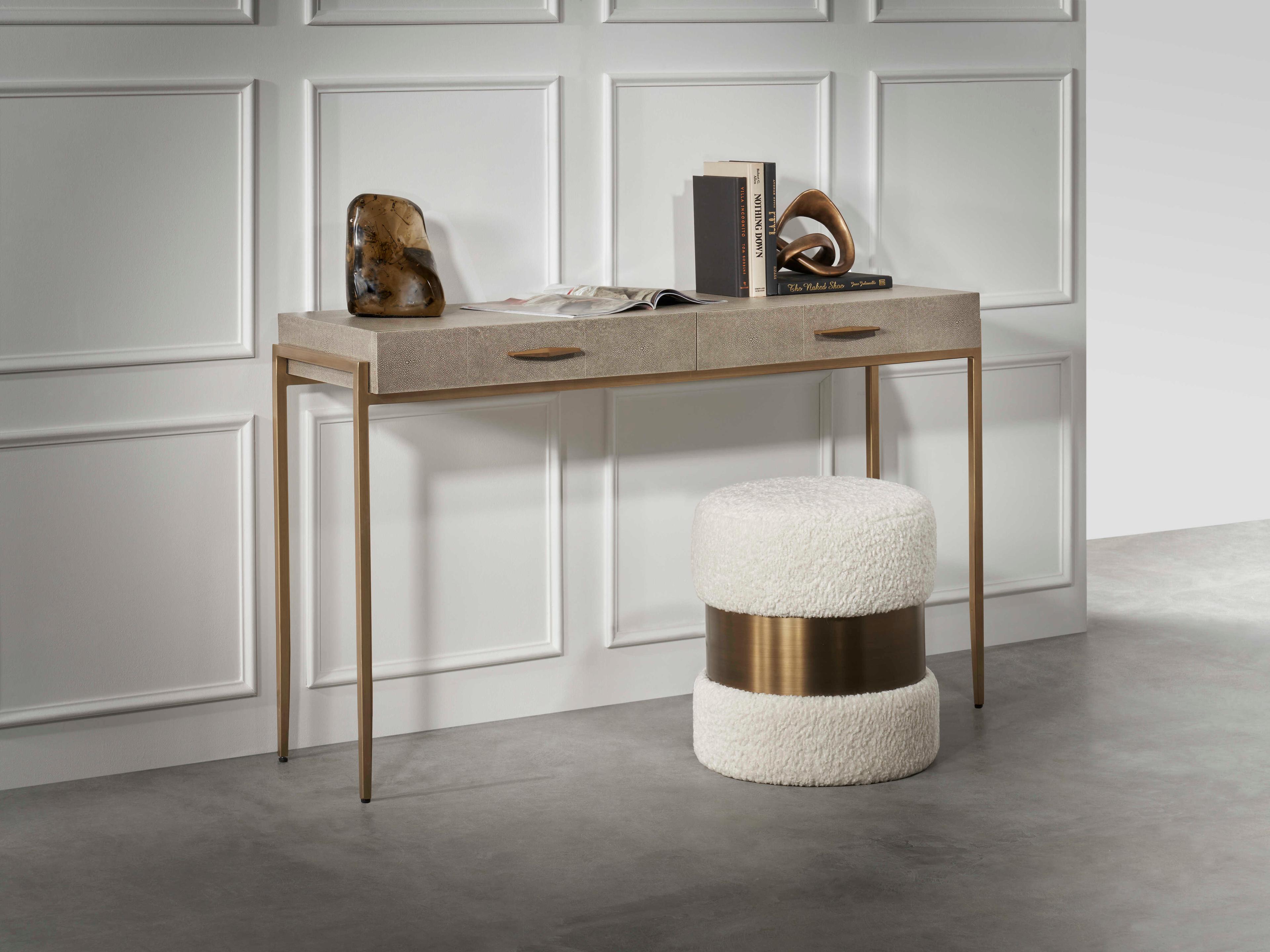 Interlude Home Gold Leaf Truffled Taupe Brown Secretary Desk