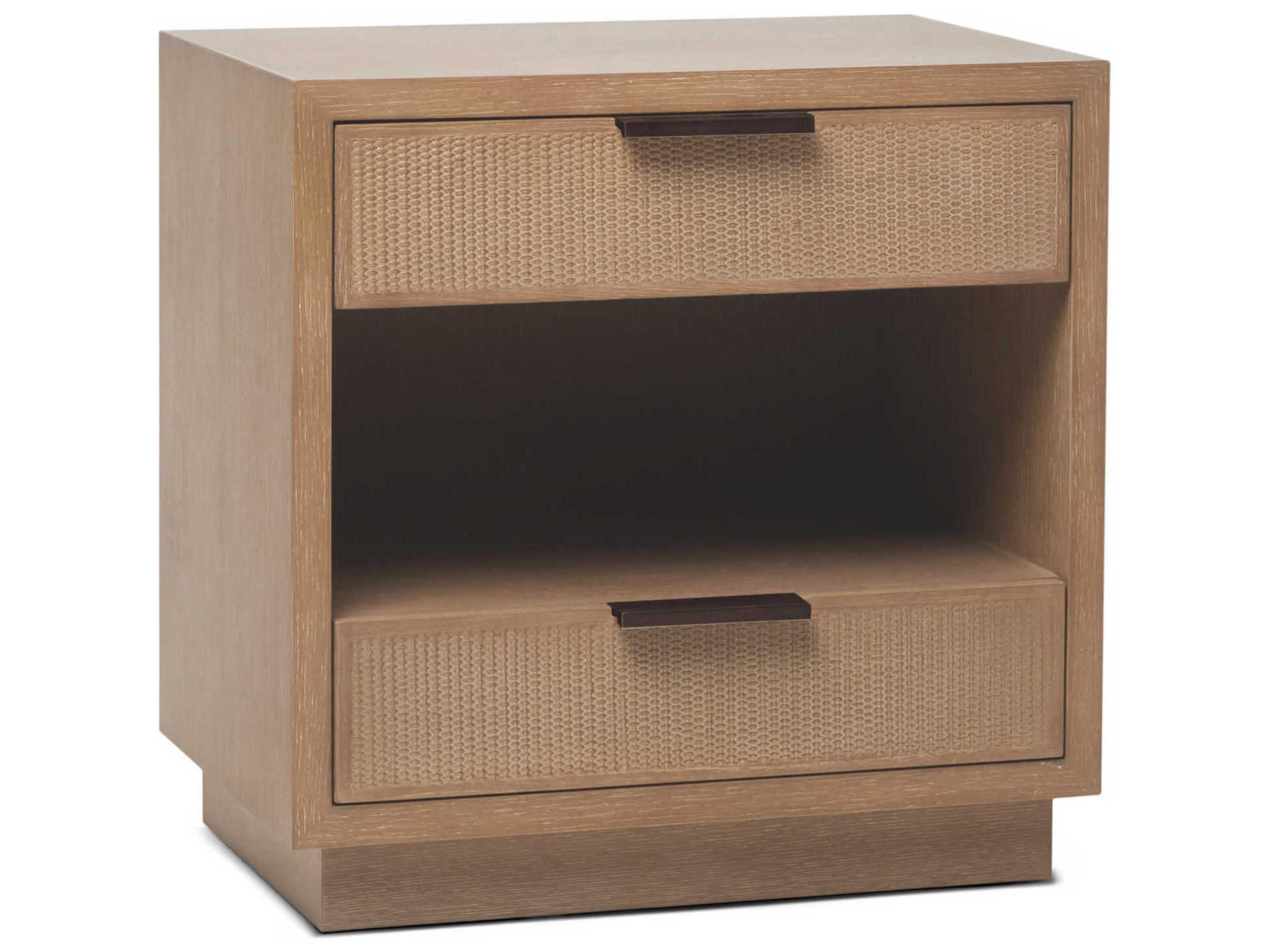 Holmes 2-Drawers Brown Oak Wood Nightstand