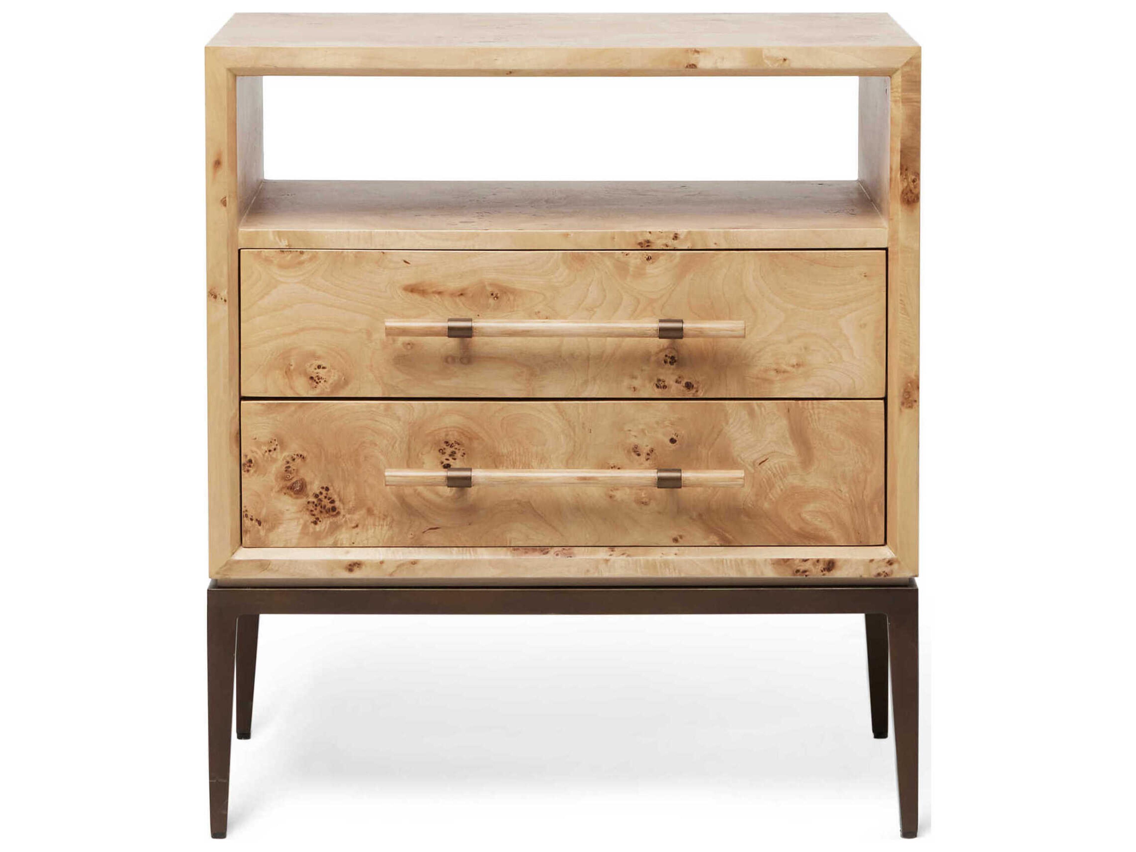 Interlude Home Burton 2-Drawers Brown Ash Wood Nightstand