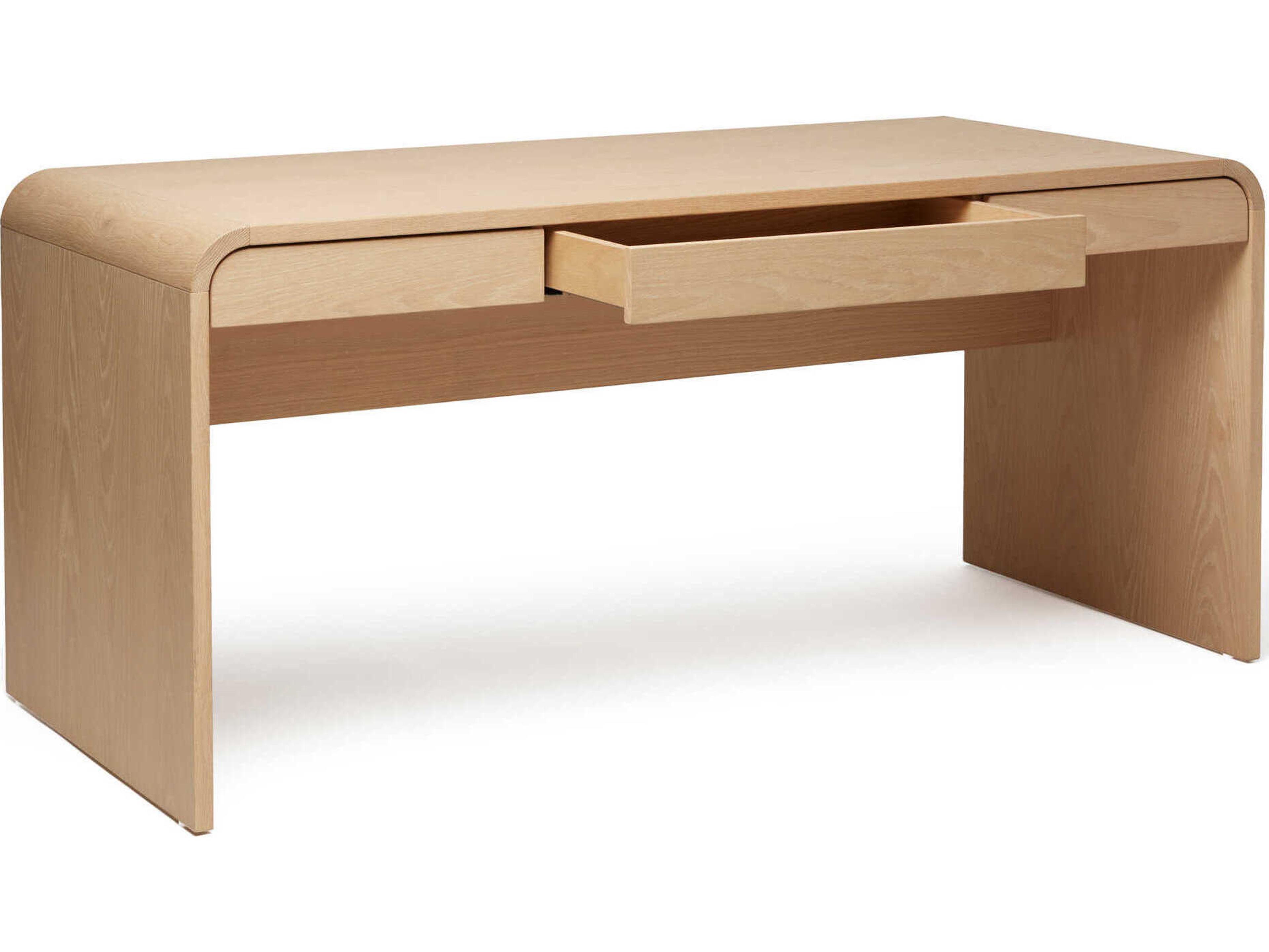 Interlude Home Marsh Saddle Beige Oak Wood Writing Desk