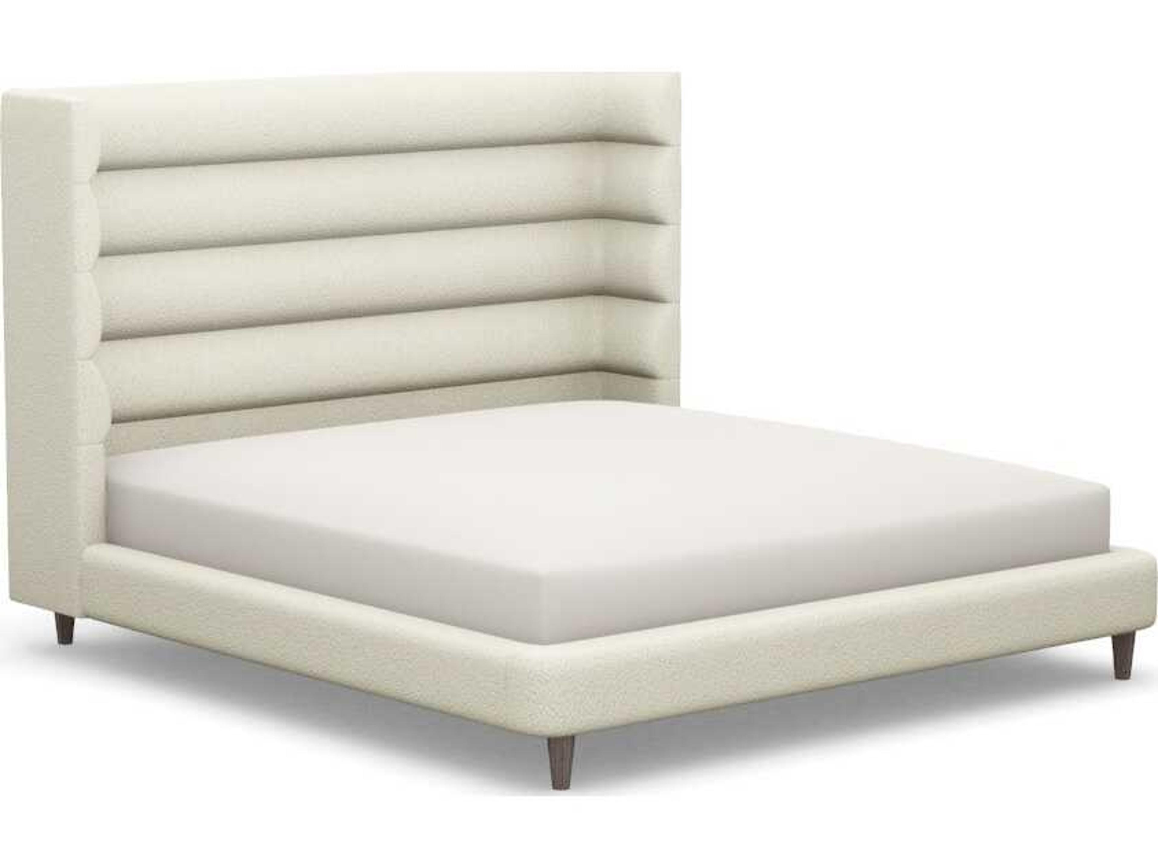 Ornette Beige Walnut Wood Upholstered King Platform Bed