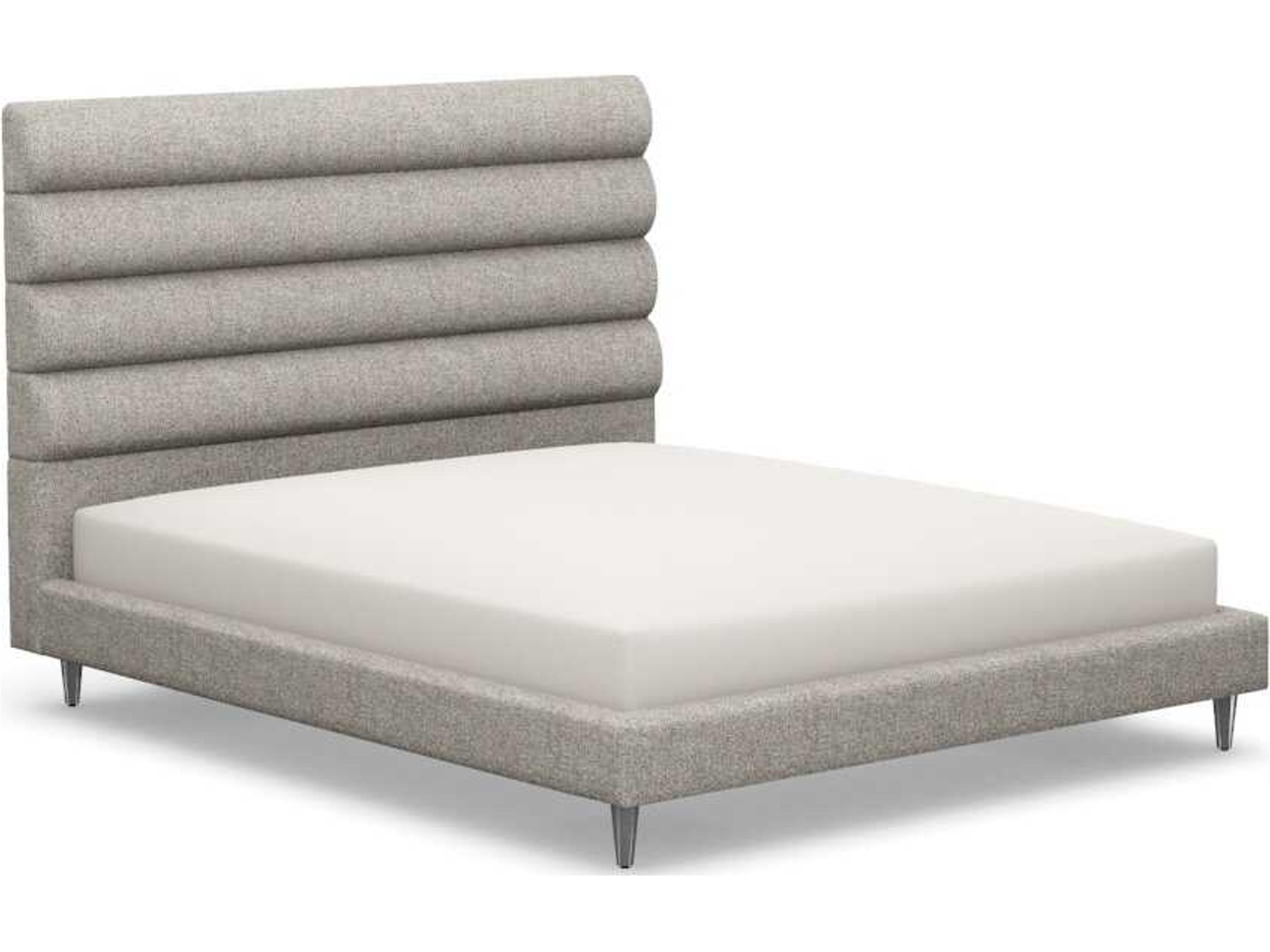 Channel Gray Hardwood Upholstered California King Platform Bed