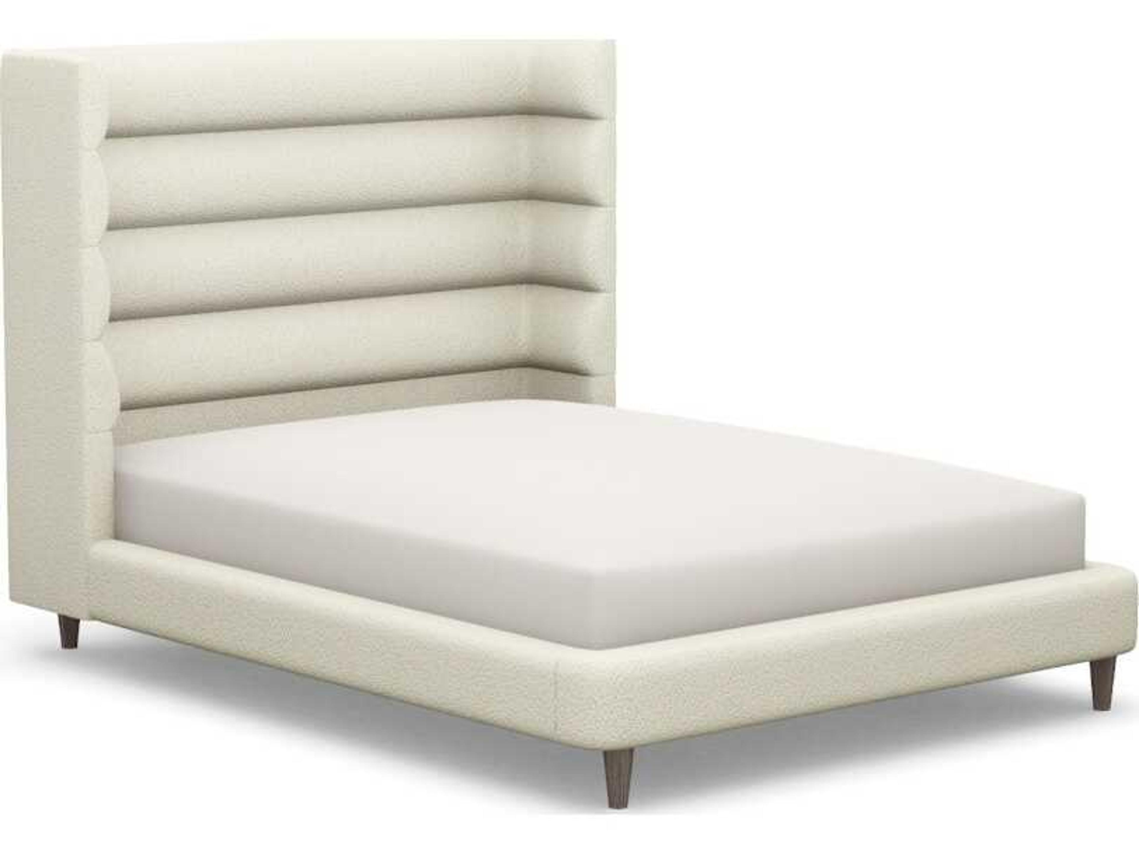 Ornette Beige Walnut Wood Upholstered Queen Platform Bed