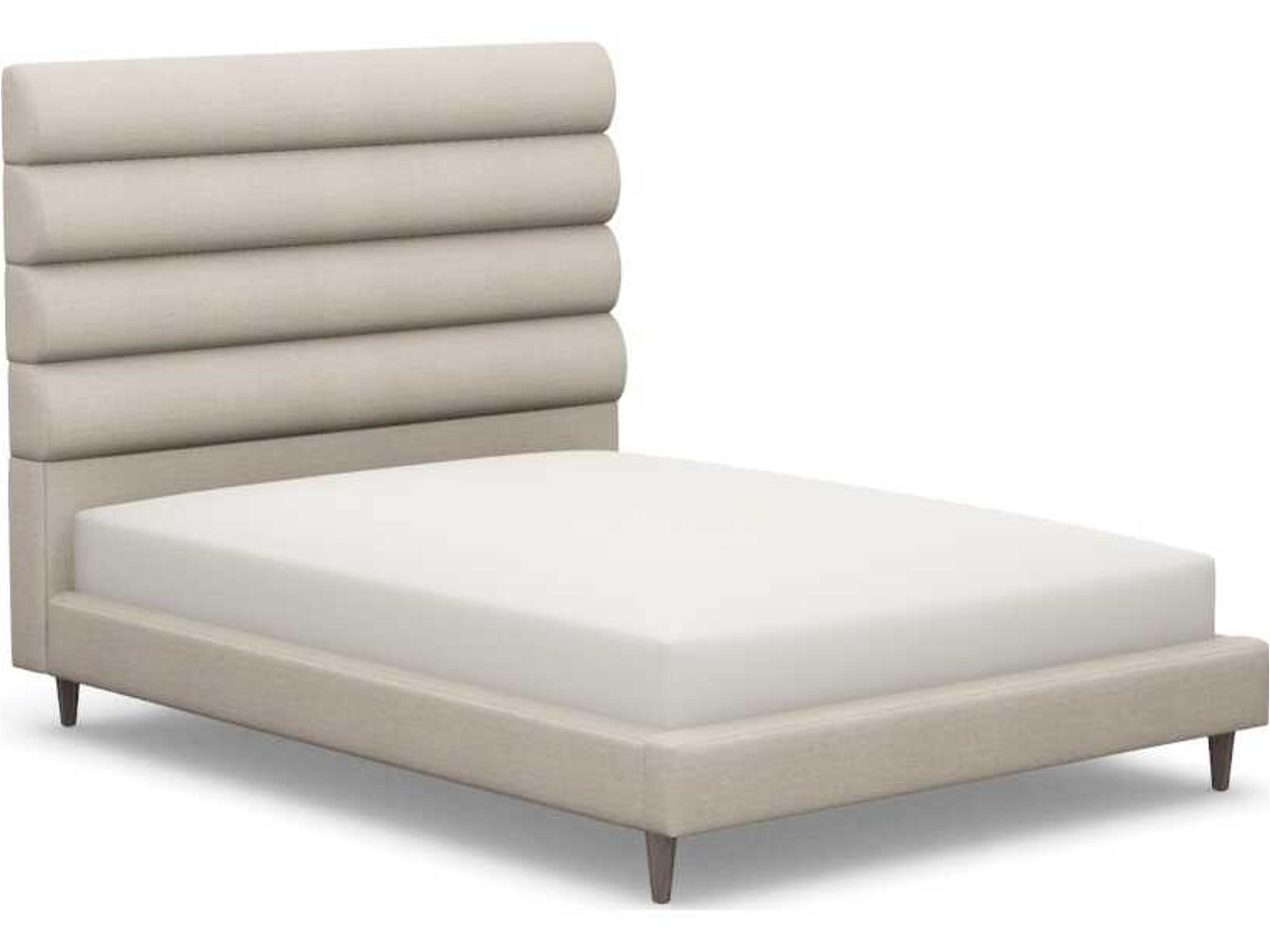 Channel Beige Walnut Wood Upholstered Queen Platform Bed