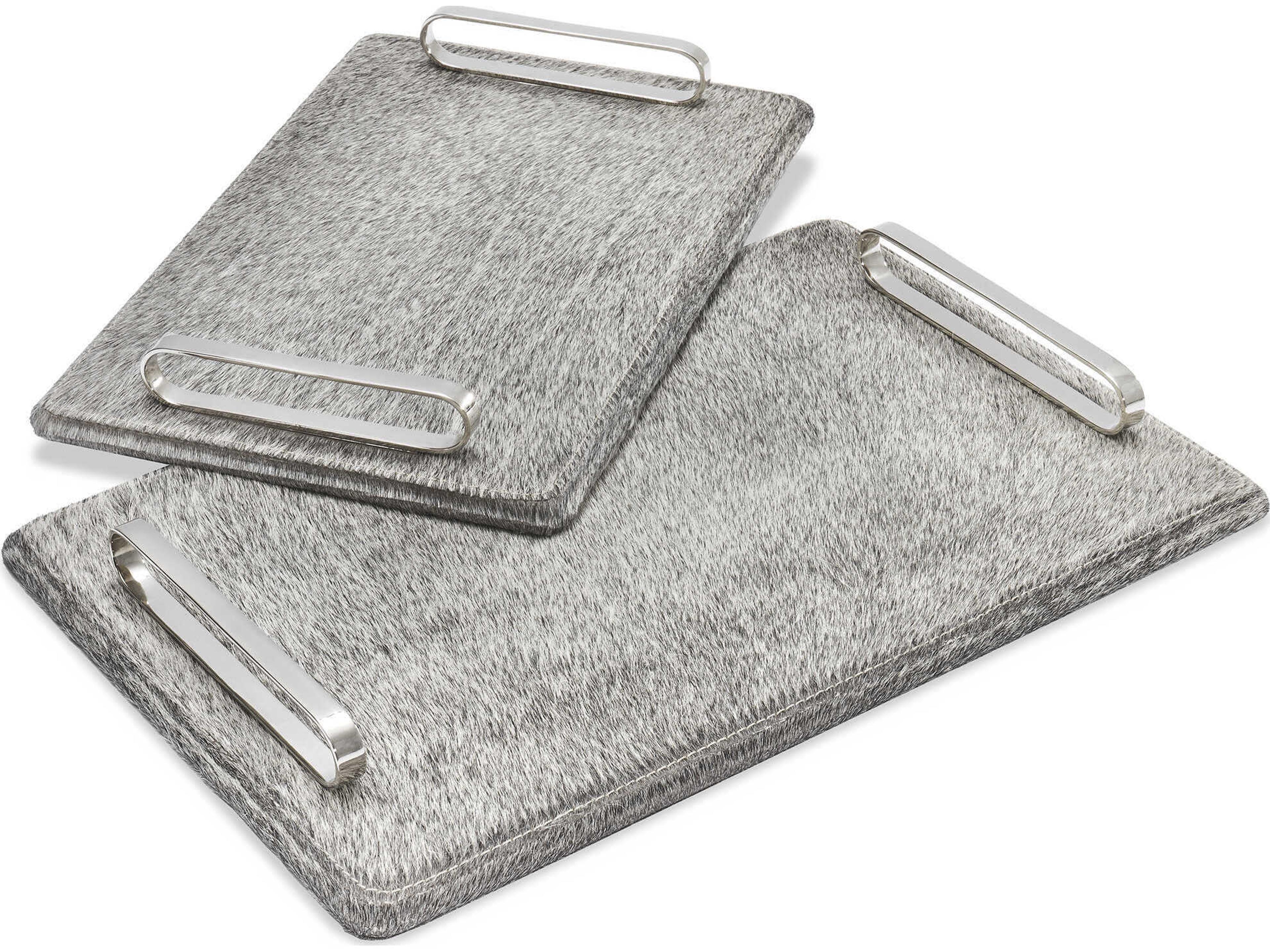 Audrina Natural Hide / Polished Nickel Serving Trays Set of 2