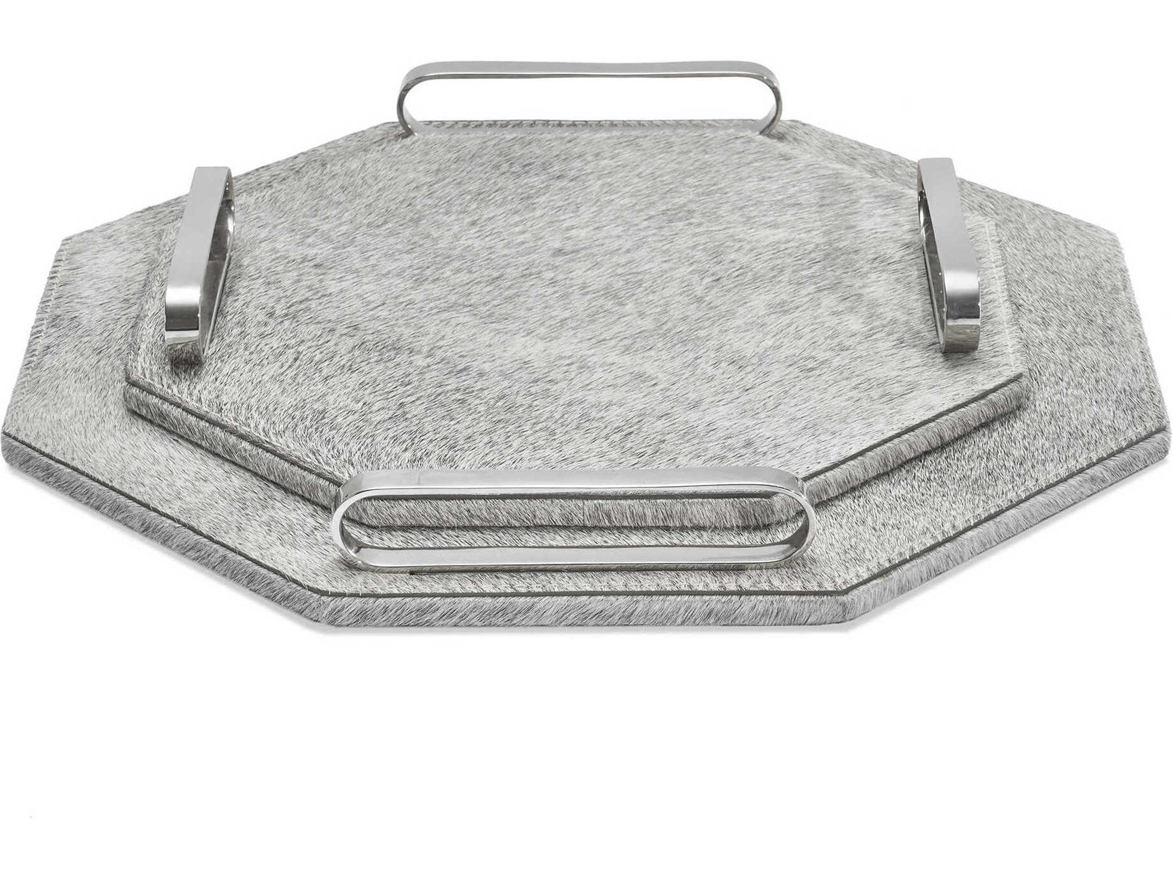 Interlude Home Audrina Natural Hide / Polished Nickel Serving Trays Set of 2
