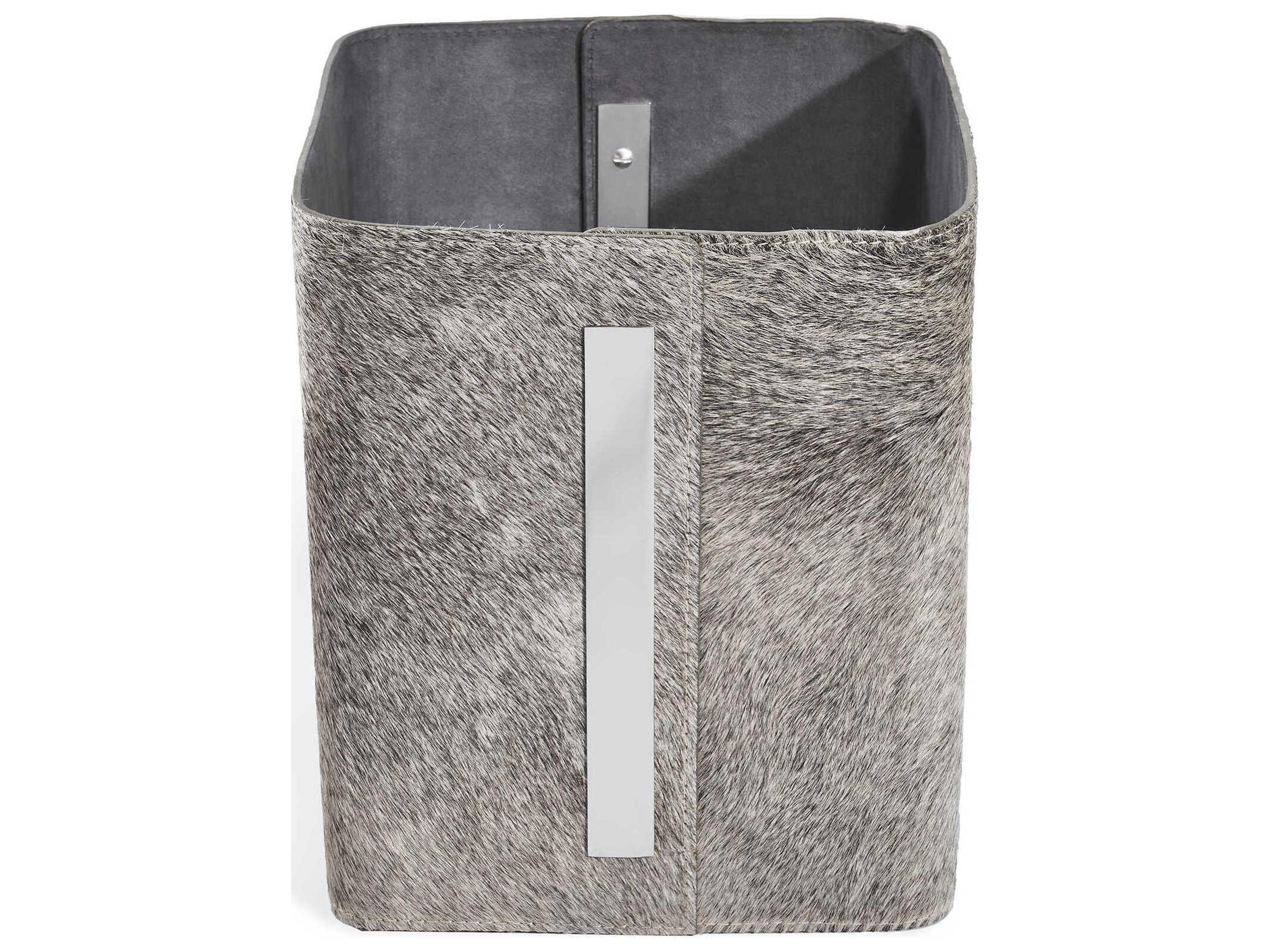 Interlude Home Portia Natural Hide / Polished Nickel Grey Storage Basket