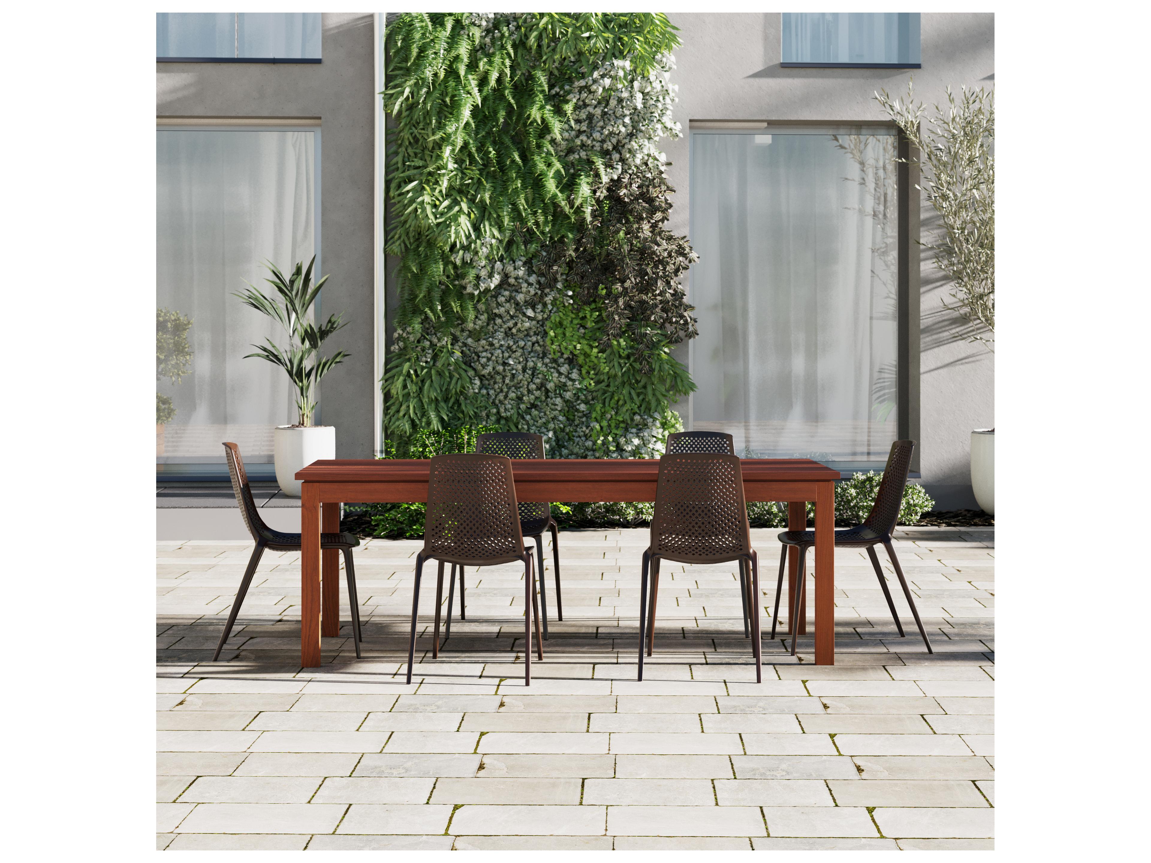 International Home Miami Amazonia Wood Resin Brown 7 Piece Rectangular Outdoor Dining Set